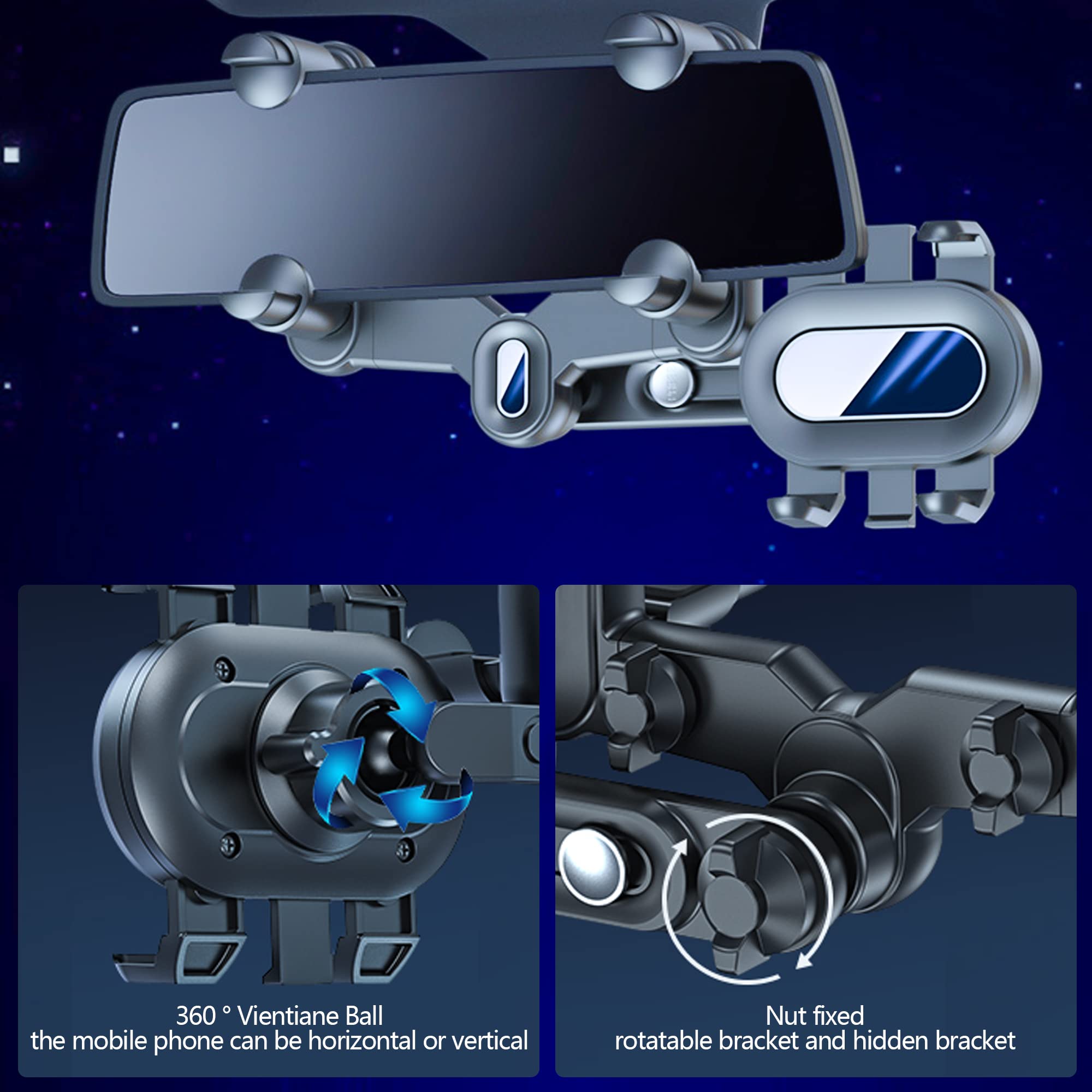 Turcee Car Rearview Mirror Navigation Phone Holder,[2022 New Upgraded ] Car Phone Holder,360   Rotatable And Retractable Car Pho