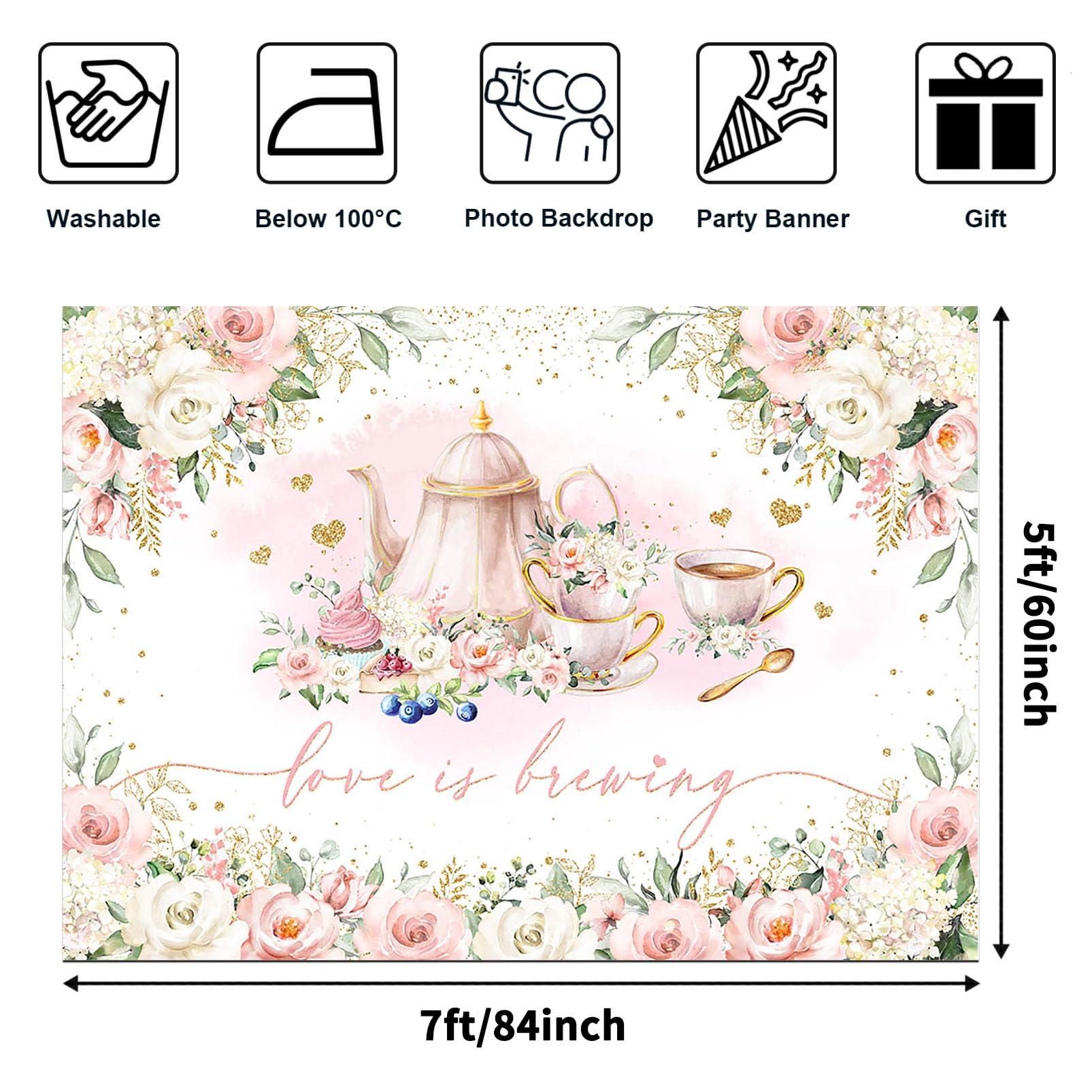 Avezano Love Is Brewing Backdrop Wedding Bridal Shower Party Decorations Valentine'S Tea Party Theme Photo Background Cake Table