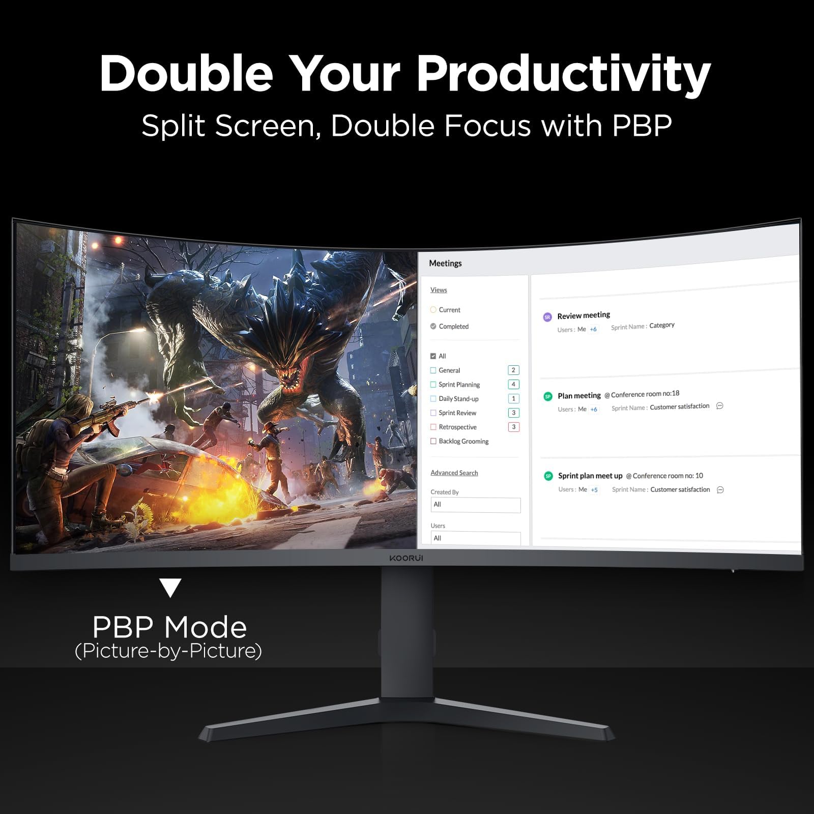 Koorui 34 Inch Ultrawide Curved Wqhd 3440  1440 Gaming Monitor, 165Hz 144Hz Curved 1000R  Pip/Pbp, 1Ms(Mprt) With Displayhdr 400