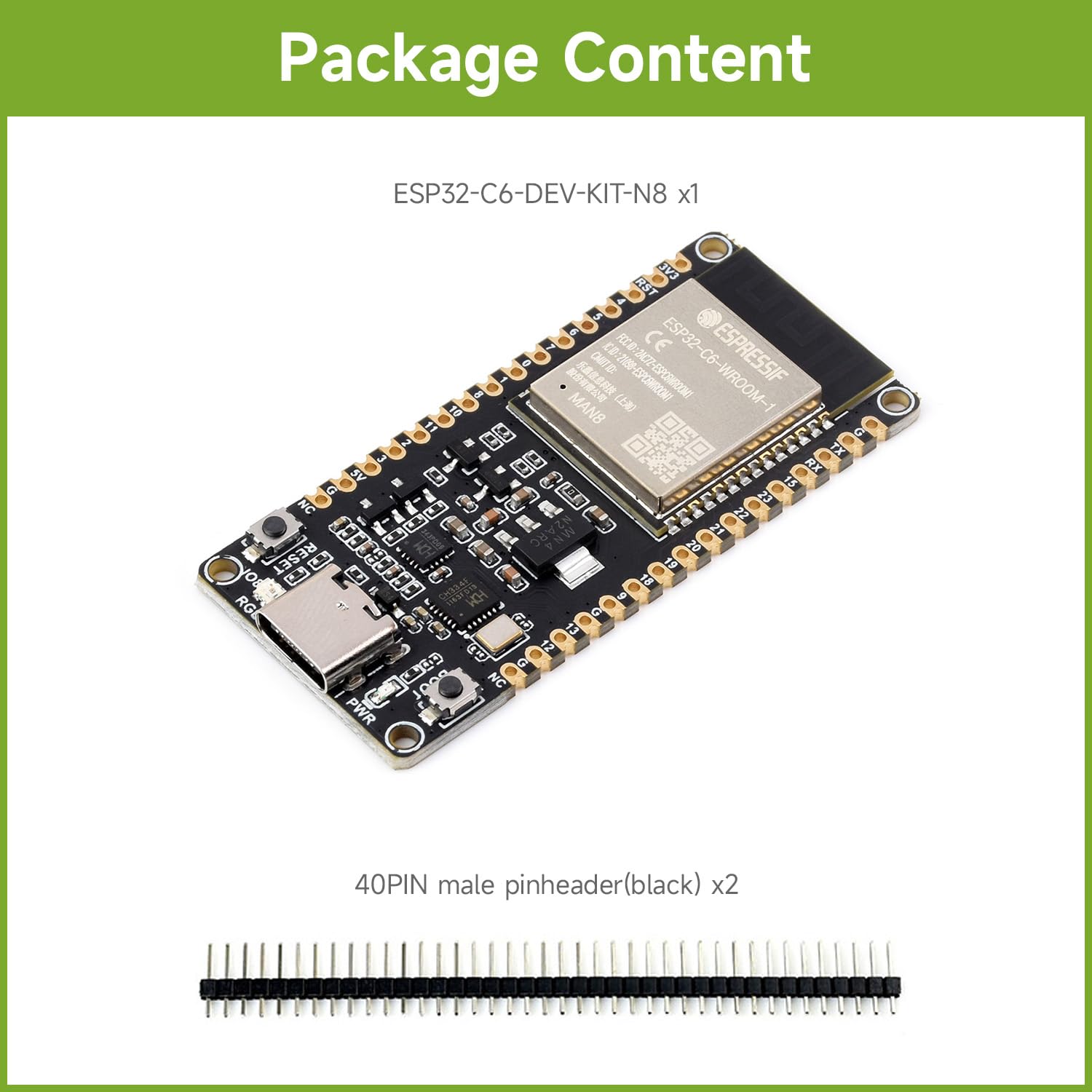 Waveshare Esp32 C6 Microcontroller, Wifi 6 Development Board, 160Mhz Single Core Processor, Esp32 C6 Wroom 1 N8 Module, Supports