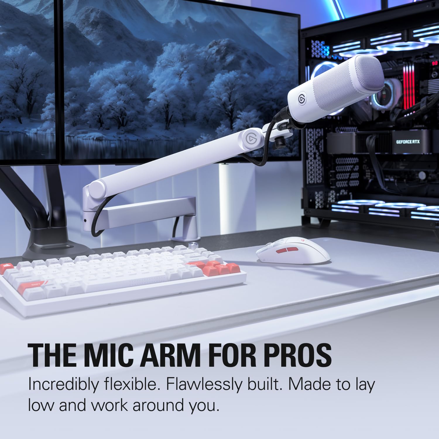 Elgato Wave Mic Arm Pro White - 360 Rotatable Low Profile Gas Spring Microphone Arm, Works Mics/Shure Sm7B/Hyperx Quadcast/Rode/