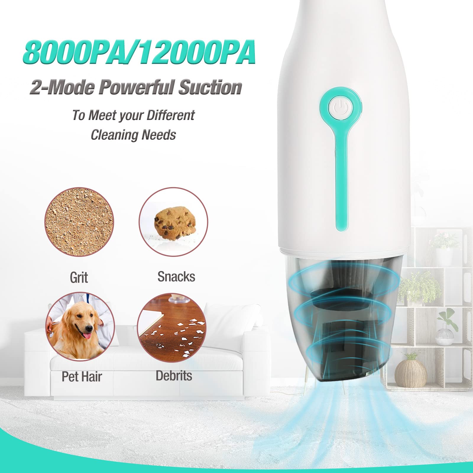 Haushof Handheld Vacuum, Cordless Car Vacuum Cleaner 8000Pa/12000Pa 2 Modes With Cleaning Brush, Rechargeable Portable Mini Vacu