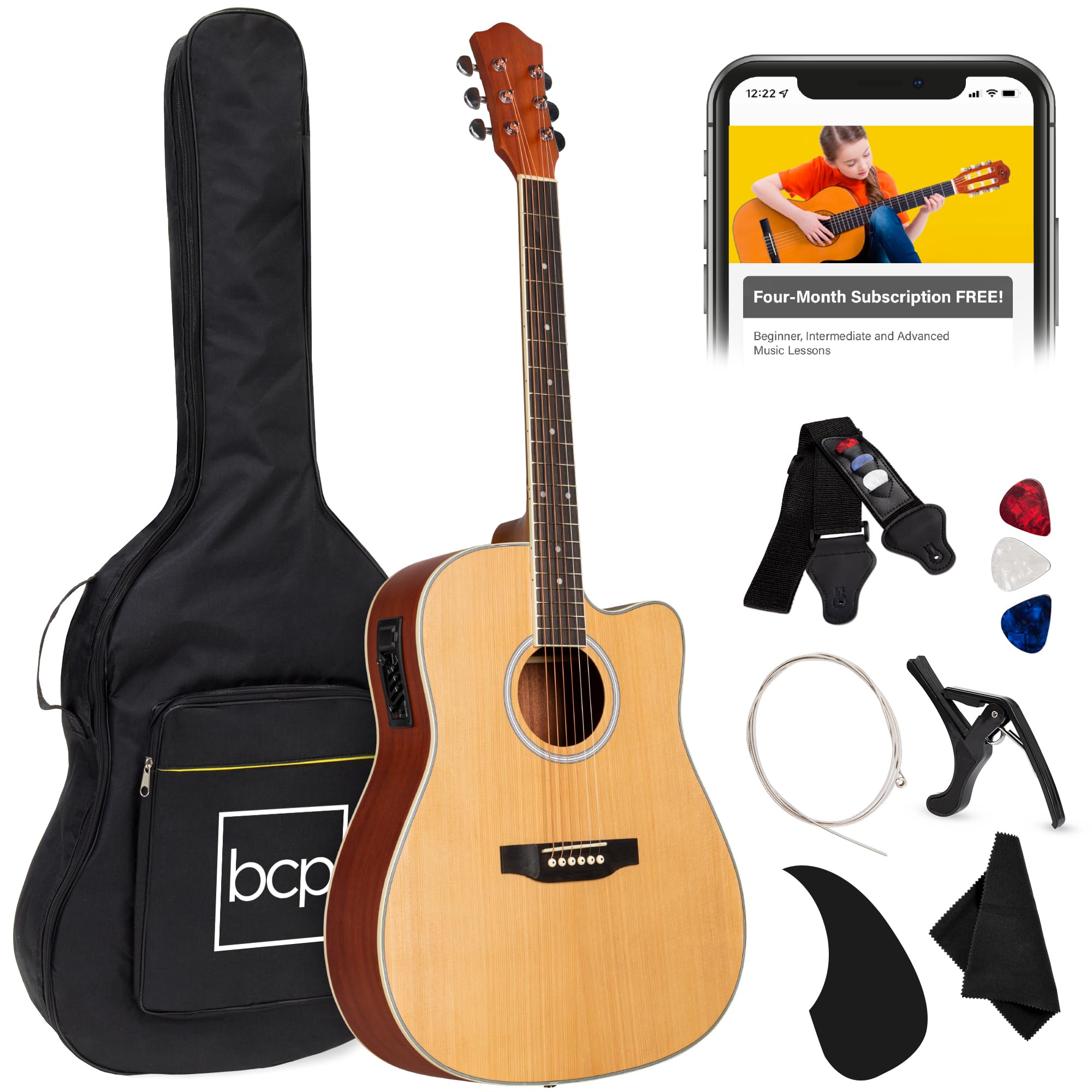 Best Choice Products Beginner Acoustic Electric Guitar Starter Set 41in w/All Wood Cutaway Design, Carrying Case, Strap, Picks, 