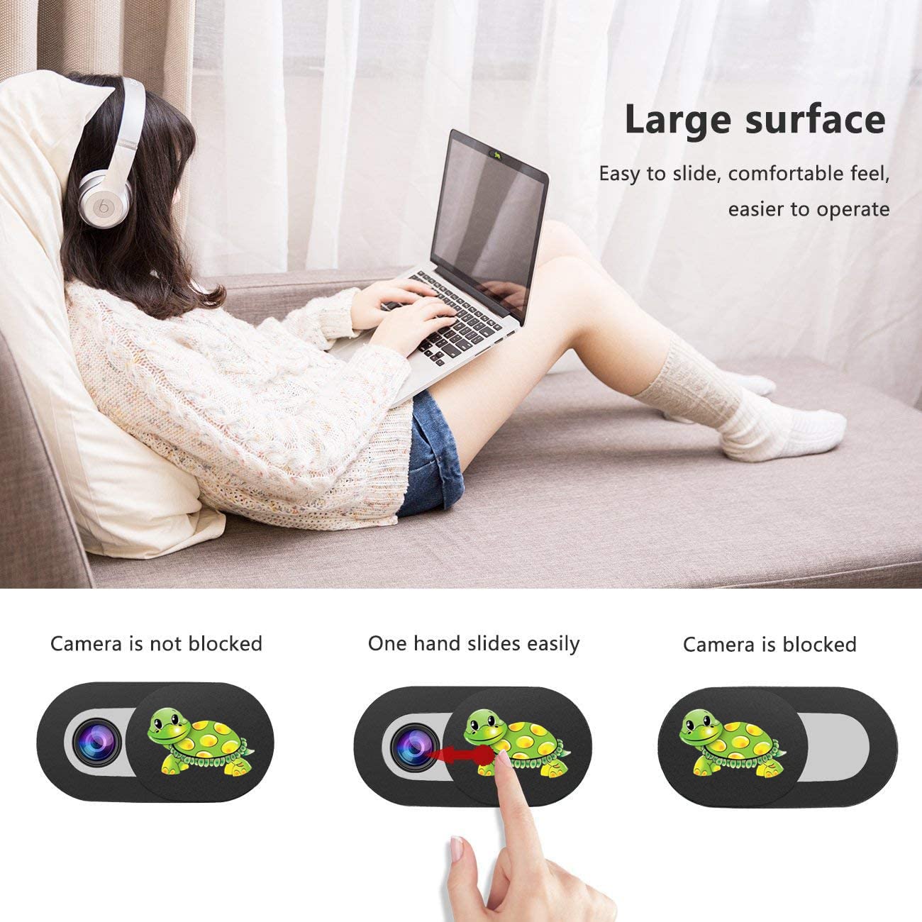 Emoonland 3 Pack Laptop Web Camera Cover Ultra Thin (0.027In) Webcam Cover Slide Turtle Printed For Laptop,Desktop,Pc,Macboook,I