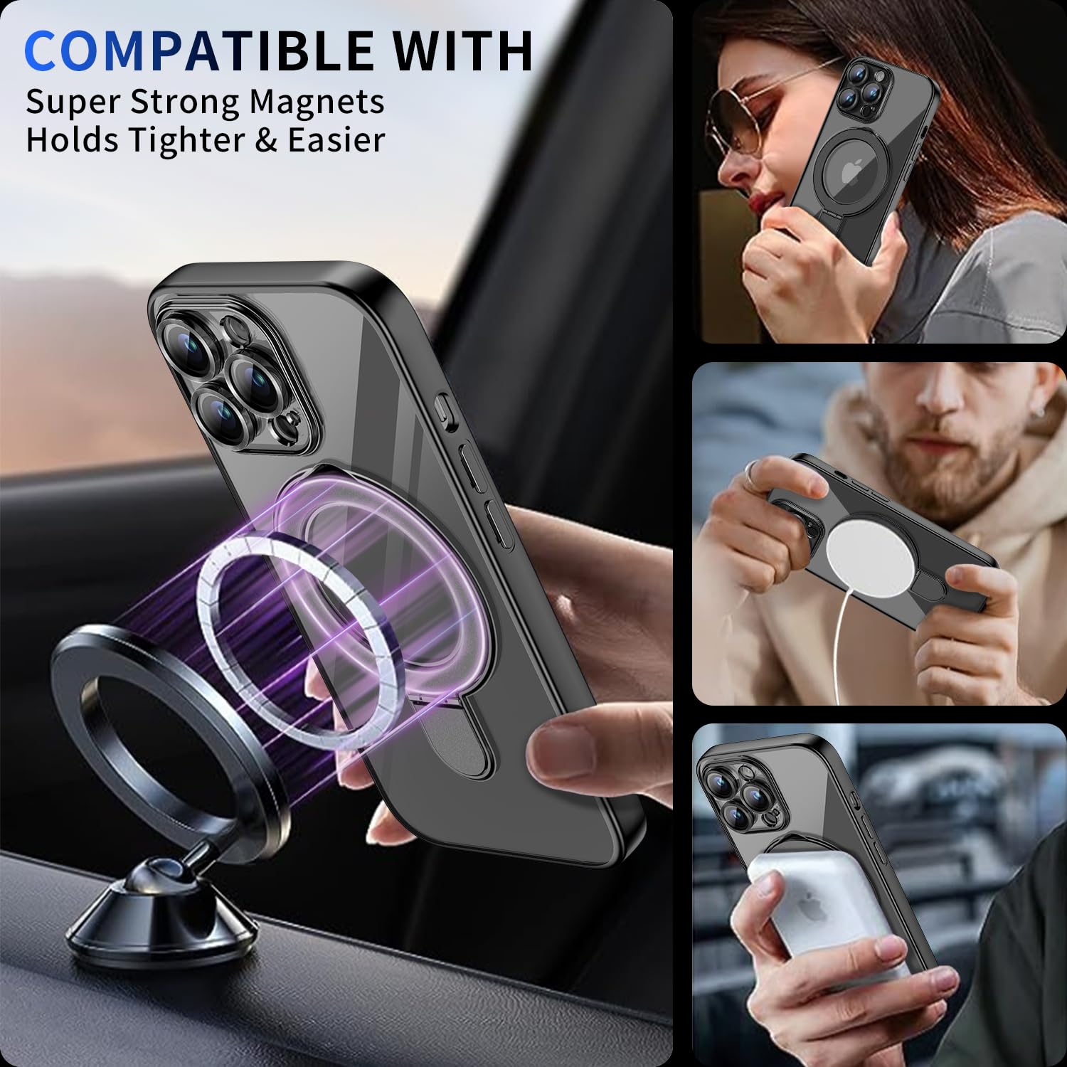 Pmteyoim Magnetic For Iphone 12 Pro Case With Invisible Stand[Compatible With Magsafe][Full Camera Lens Protector][Military Drop