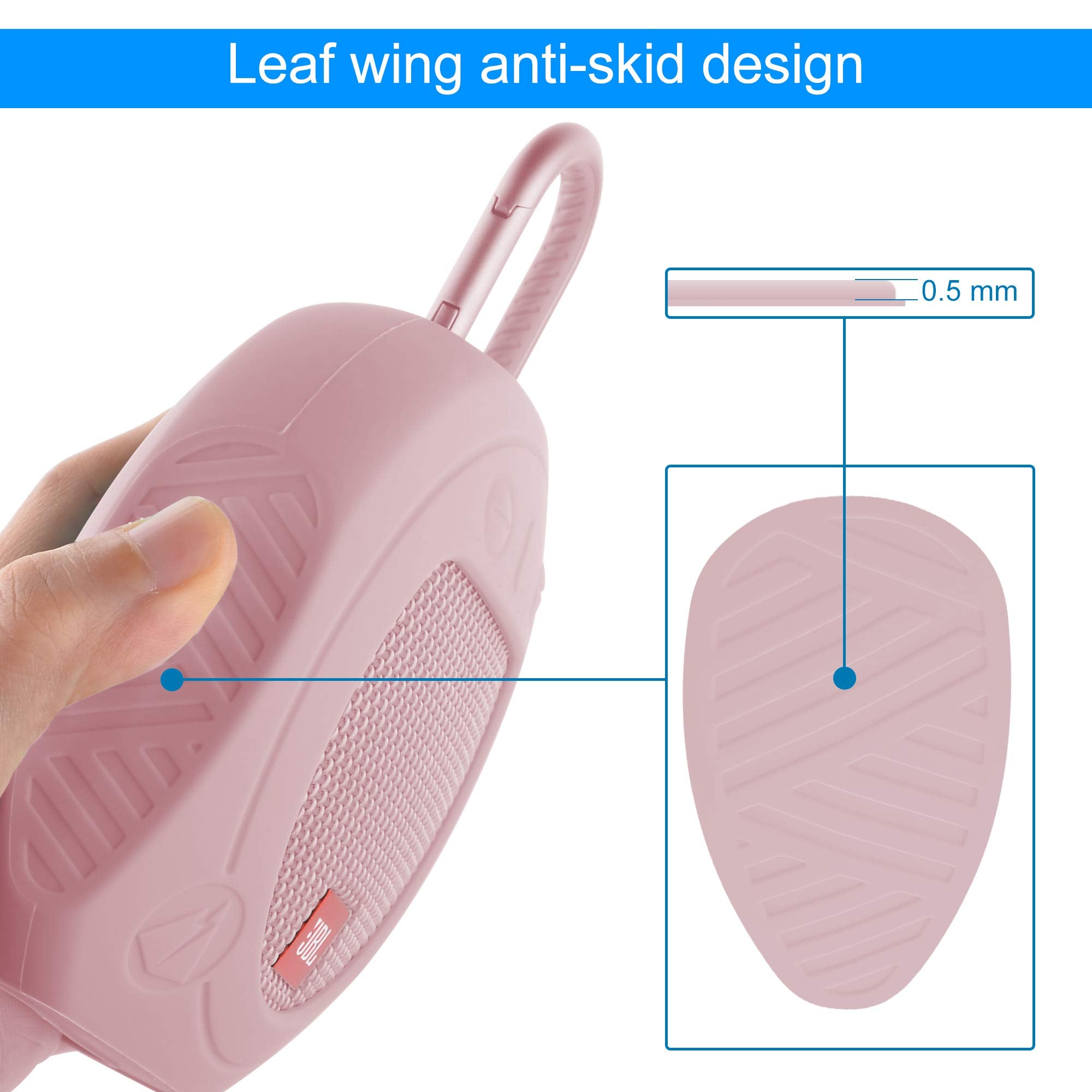 Txesign Protective Silicone Stand Up Case For Jbl Clip 3 Waterproof Portable Bluetooth Speaker (Pink)