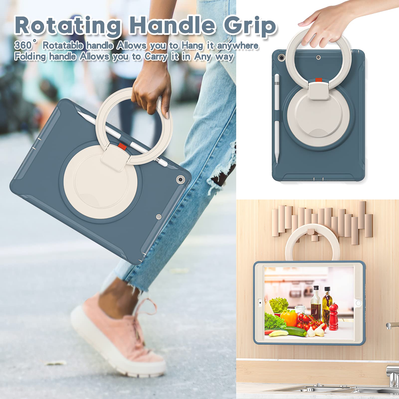 Batyue For Ipad 9Th/ 8Th/ 7Th Generation Case (Ipad 10.2 Case 2021/2020/2019) With Screen Protector, Rugged Case With Rotating S