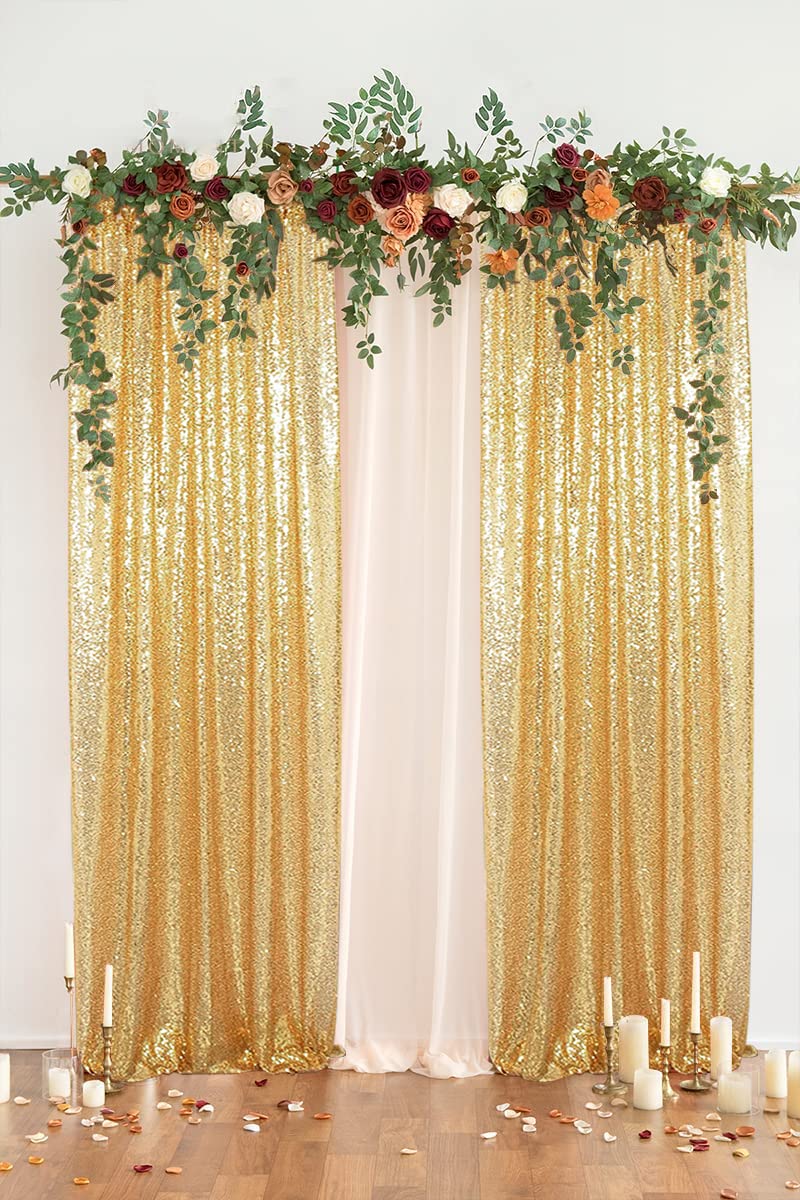 Partydelight Gold 2Ft X 8Ft Sparkly Sequin Backdrop Curtains, 2 Panels, For Wedding, Party, Room Decorations.