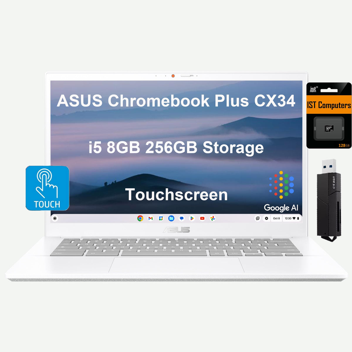 Asus Chromebook Plus Cx34 Laptop (14'' Fhd Touchscreen, Intel 10 Core I5 1335U, 8Gb Ram, 256Gb Storage (128Gb Ufs + 128Gb Ist Sd
