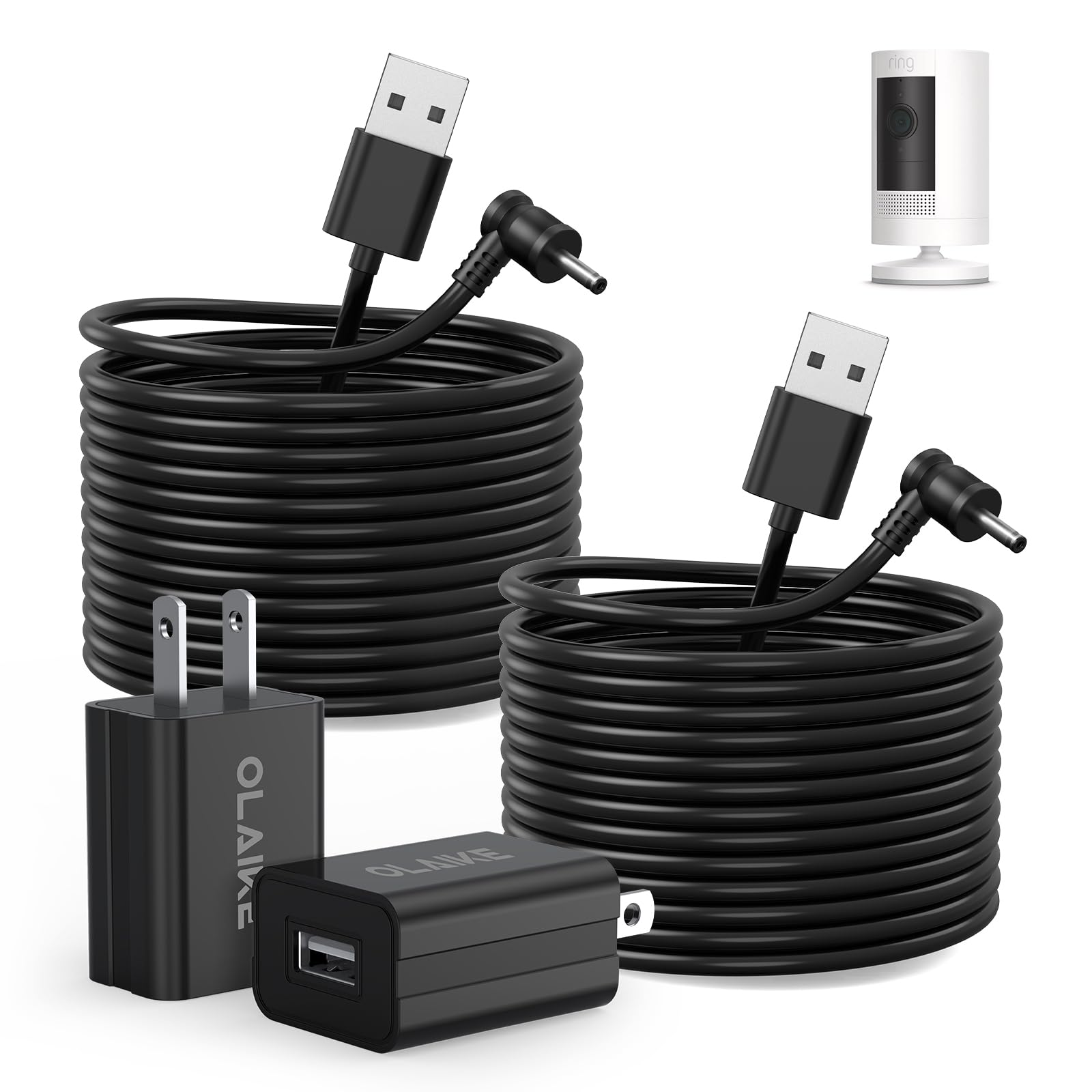 Olaike (2 Pack 8M/26Ft Charge Cable For Ring Stick Up Cam Battery/Plug In & Ring Spotlight Cam Battery, Weatherproof Power Adapt