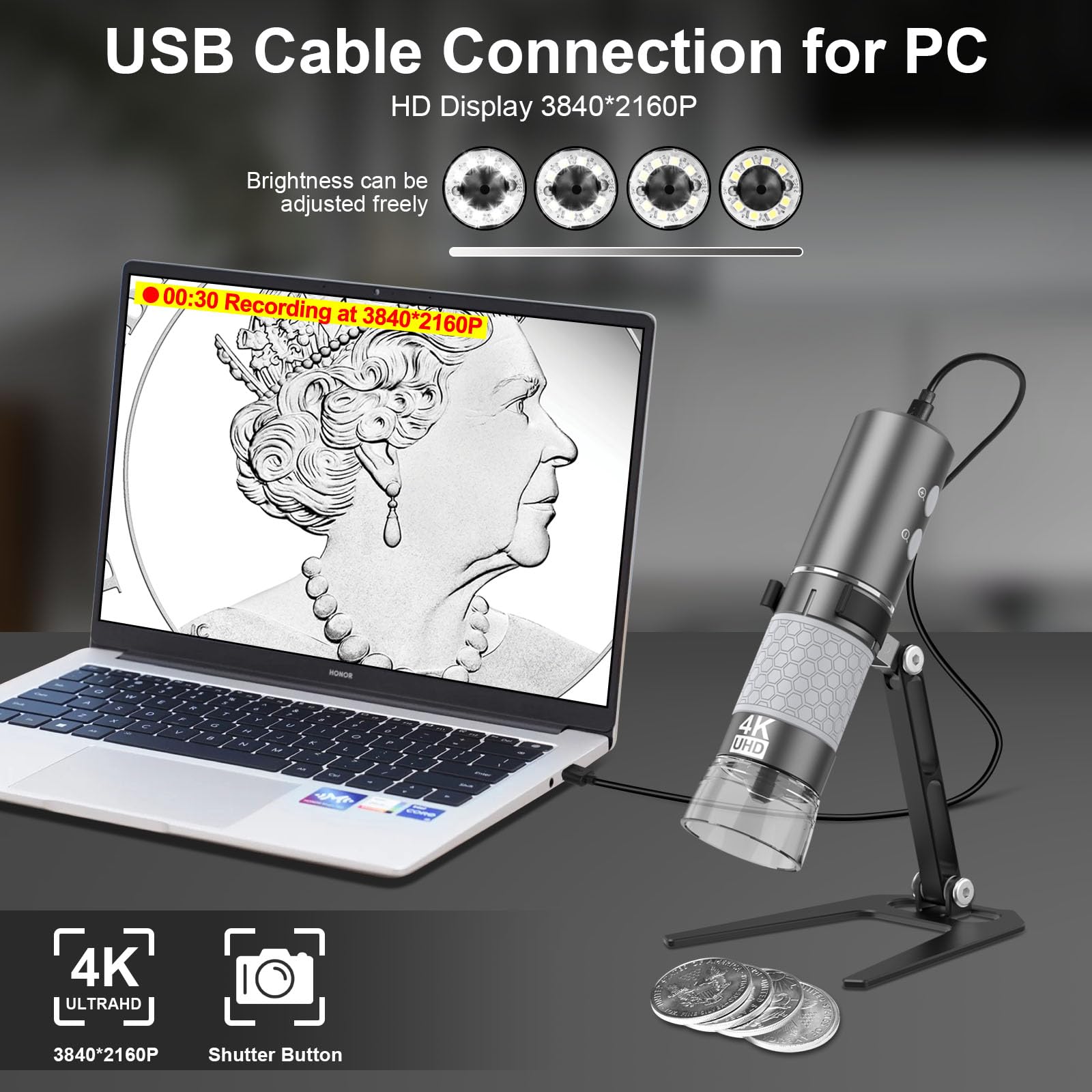 Ninyoon 4K Wifi Microscope, Upgraded Stand For Iphone Android Pc, 50 1000X Usb Digital Microscope, Hd Endoscope Camera, Compatib