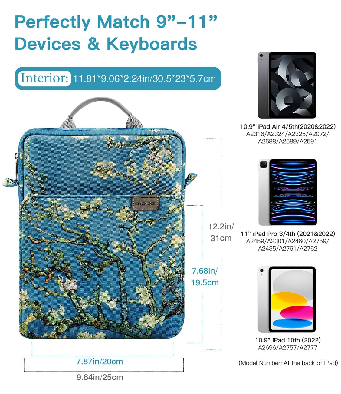 Moko 9 11 Inch Tablet Sleeve Bag Handle Carrying Case With Shoulder Strap Fits New 11 Inch Ipad Pro M4/Ipad Air M2, Ipad 10Th 10