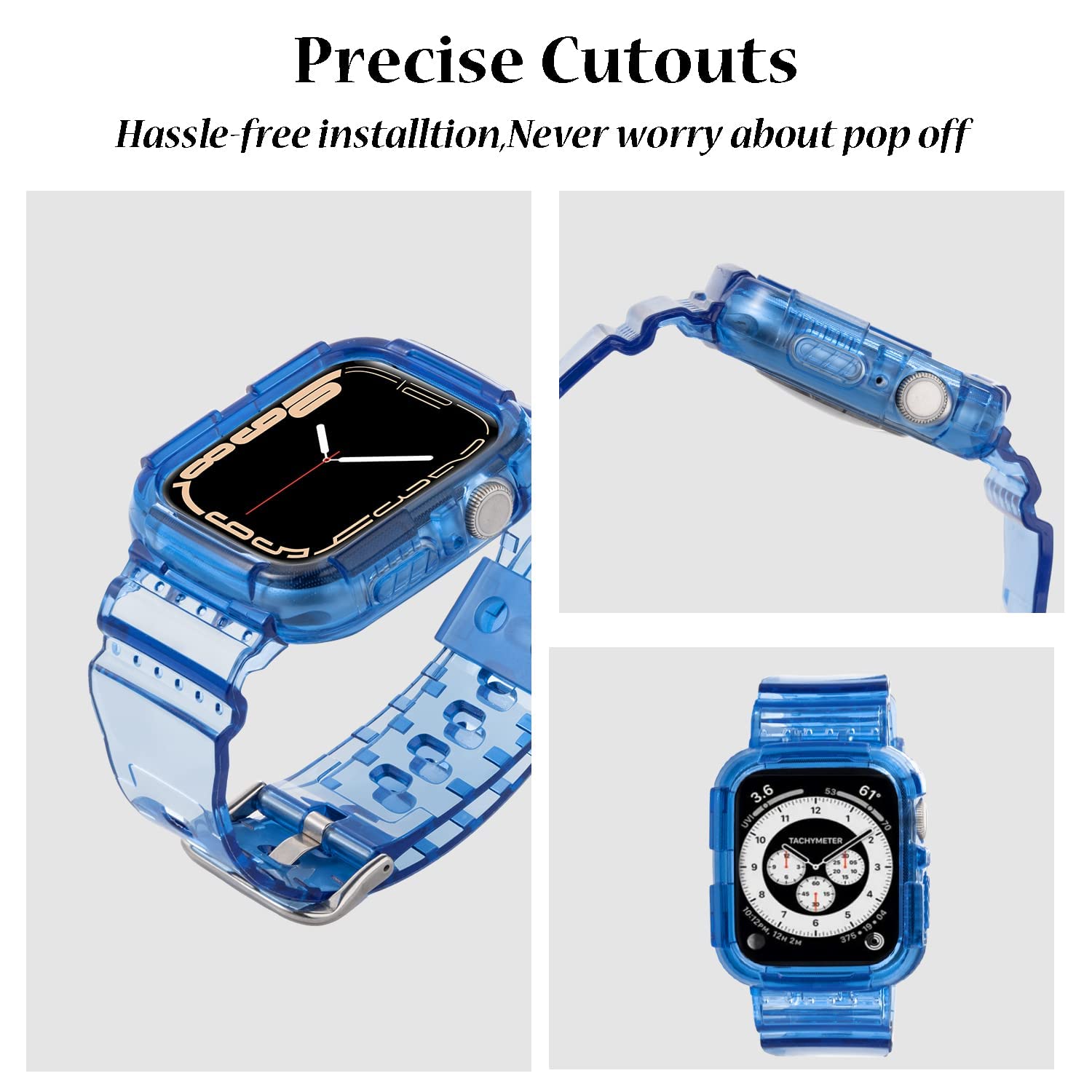 Blingbrione Case With Band Compatible For Apple Watch 38Mm 40Mm 41Mm,Clear Jelly Tpu Silicon Soft Wristband With Shockproof Rugg