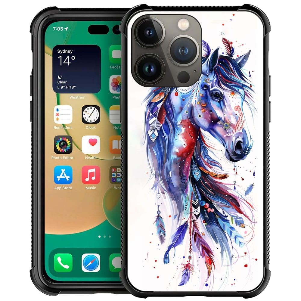 Carloca Compatible With Iphone 14 Pro Case,Drawing Sketch Rainbow Horse Art Fashion Pattern Design For Girl Shockproof Anti-Scra