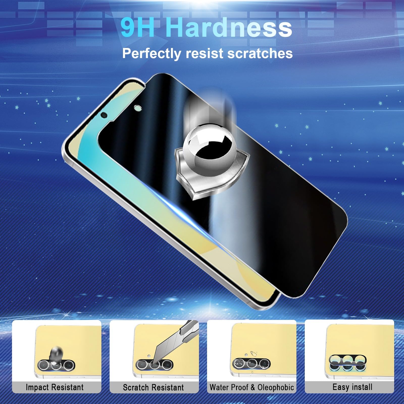 Cwqzguf 2+2 Pack Galaxy S24 Fe Privacy Screen Protector   2 Pack Privacy Film + 2 Pack Camera Lens Tempered Glass, High Clarity