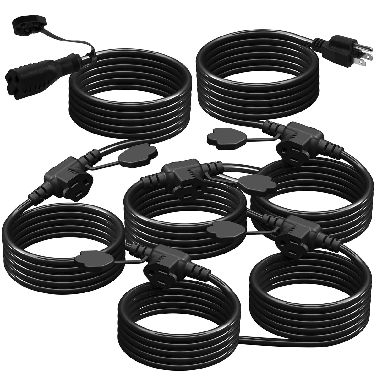 Makevivi 50Ft Outdoor Extension Cord   Evenly Spaced 6 Outlets Plugs With Safety Cover, 16/3 Sjtw Weatherproof Multi Outlet Exte