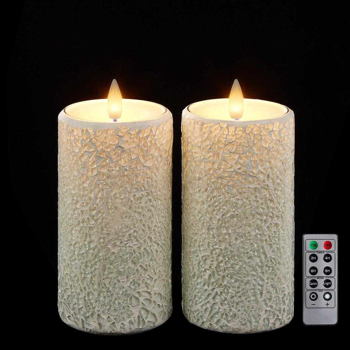 Cozierglow Mosaic Flameless Pillar Candles Flickering With Remote Timer, Battery Candles Up To 400 Hours, 3D Moving Flame Real W