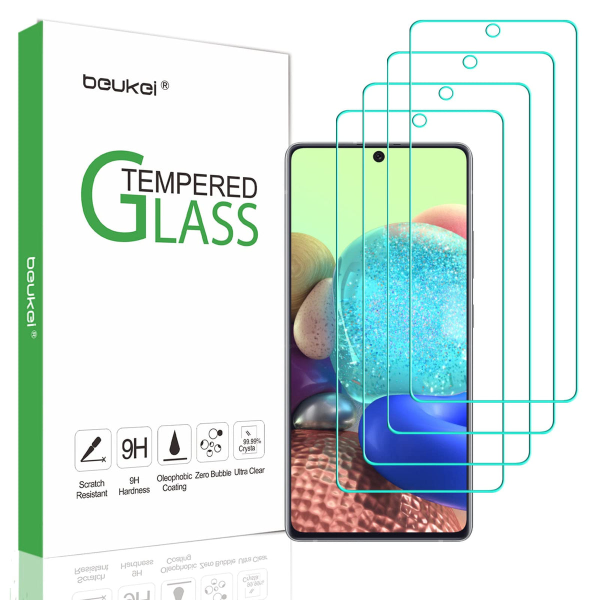 Beukei (4 Pack) Compatible For Samsung Galaxy A71 (4G5G) A72 (4G5G) A73 (5G) Screen Protector Tempered Glass, (67 Inch) Touch Se