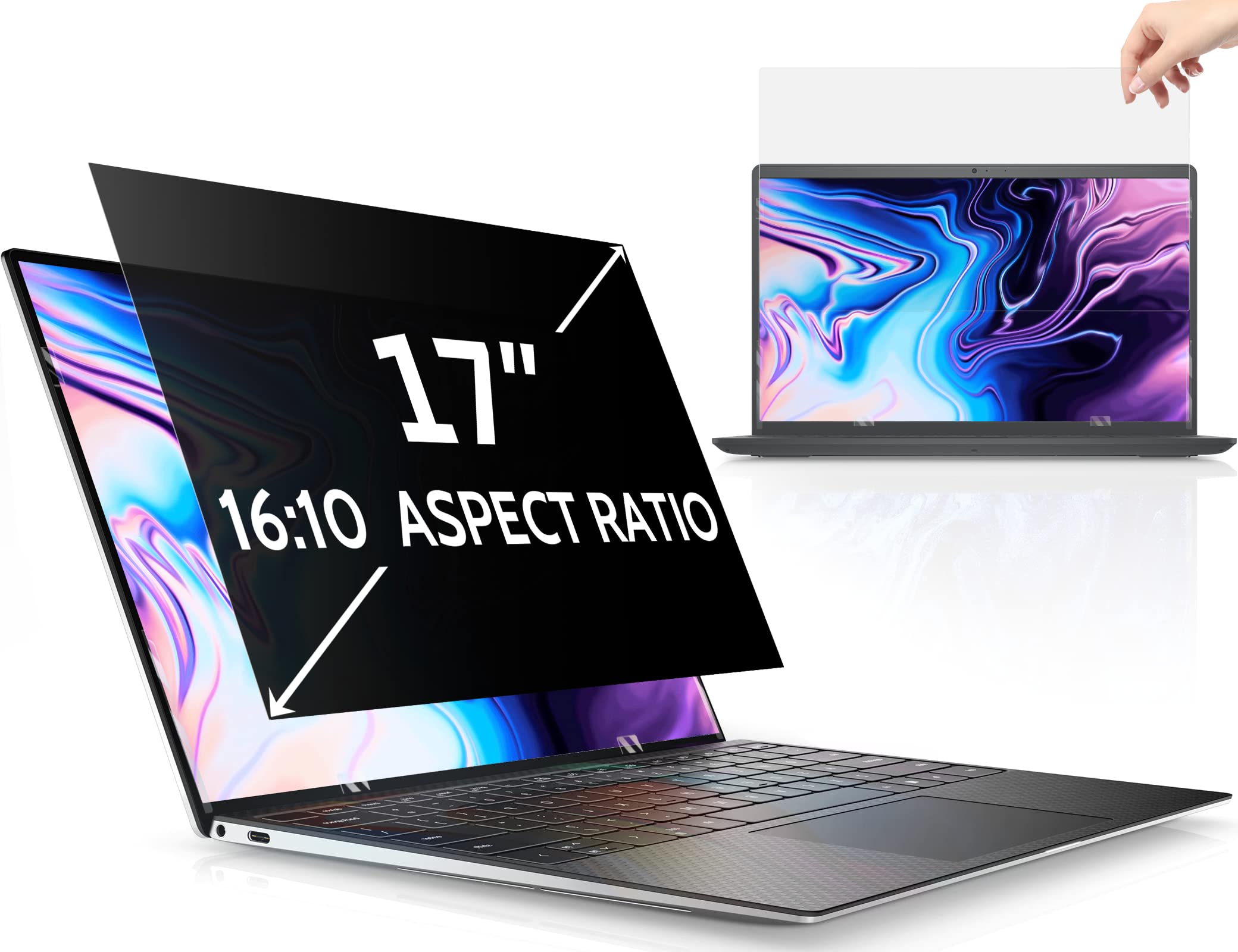 Peslv 17 Inch Laptop Privacy Screen Compatible With Lenovo Hp Dell Acer Asus Thinkpad Xps, 16:10 Aspect Removable Anti Glare Blu