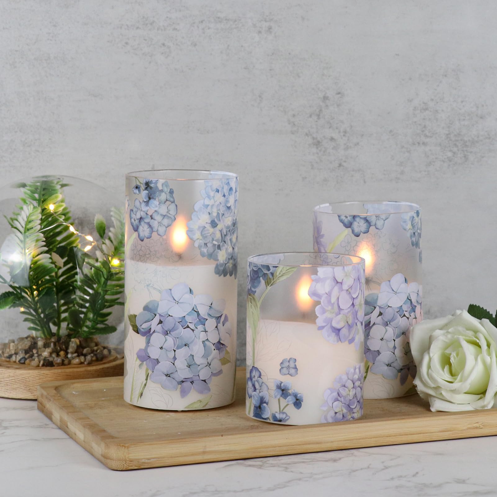 Dromance Hydrangea Glass Flameless Candles With Remote Timer Battery Operated Led Flickering Pillar Candles Real Wax Spring Dinn