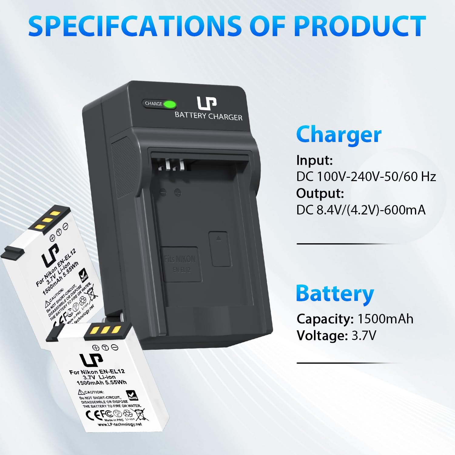 Lp En El12 Battery Charger Pack, 2 Pack 1500Mah Batteries For Nikon Coolpix A1000, B600, Coolpix Aw130, A900, W300, S1200Pj, S99