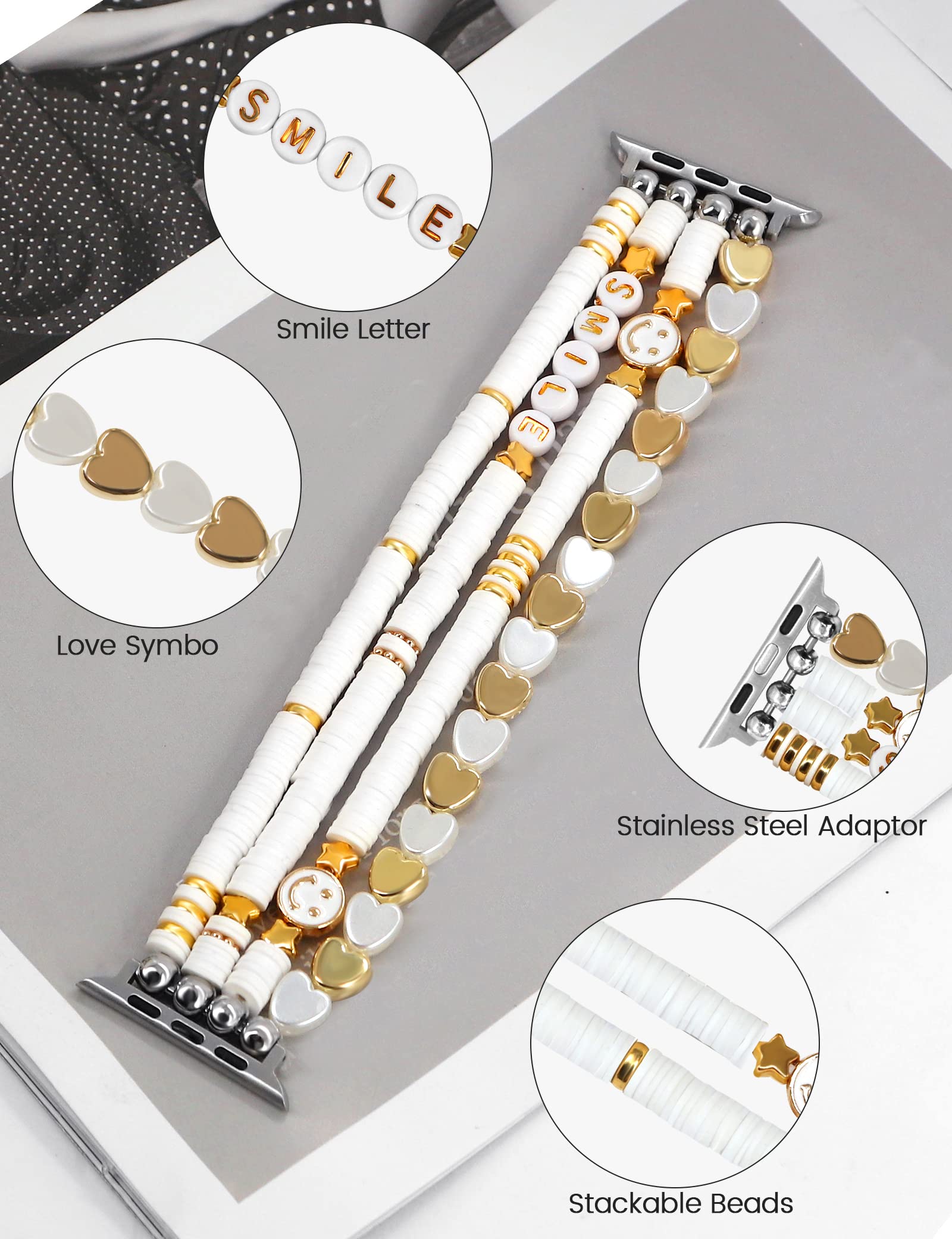 Jr.Dm Beaded Bracelet Compatible With Apple Watch 40Mm 38Mm 41Mm 42Mm For Women Kids, Cute Fashion Preppy Stackable Handmade Str