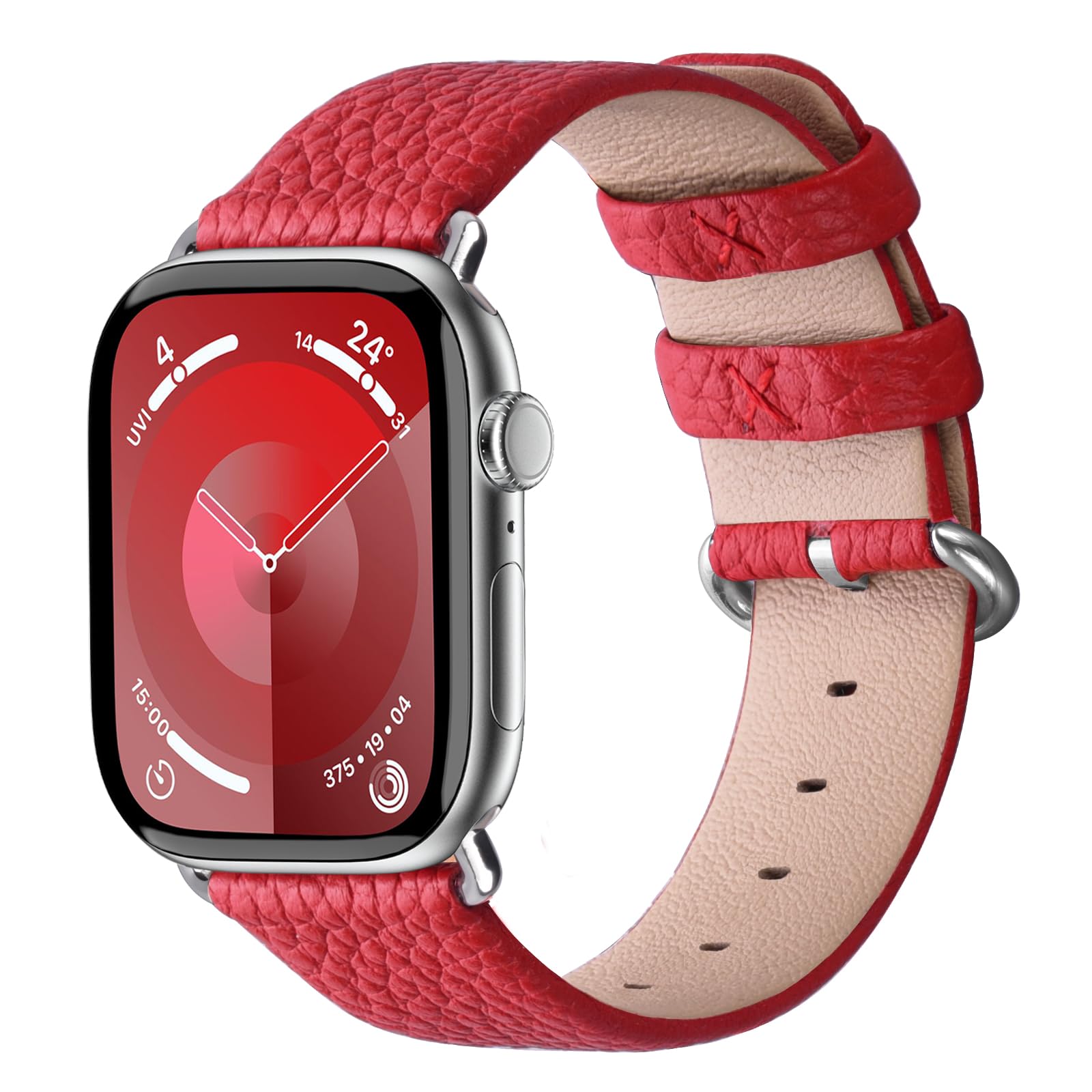 Fullmosa Watch Band Compatible with Red Apple Watch Leather Band 42mm 41mm 40mm 38mm, iWatch Band for Series ultra3/2/1 SE3/2/1 