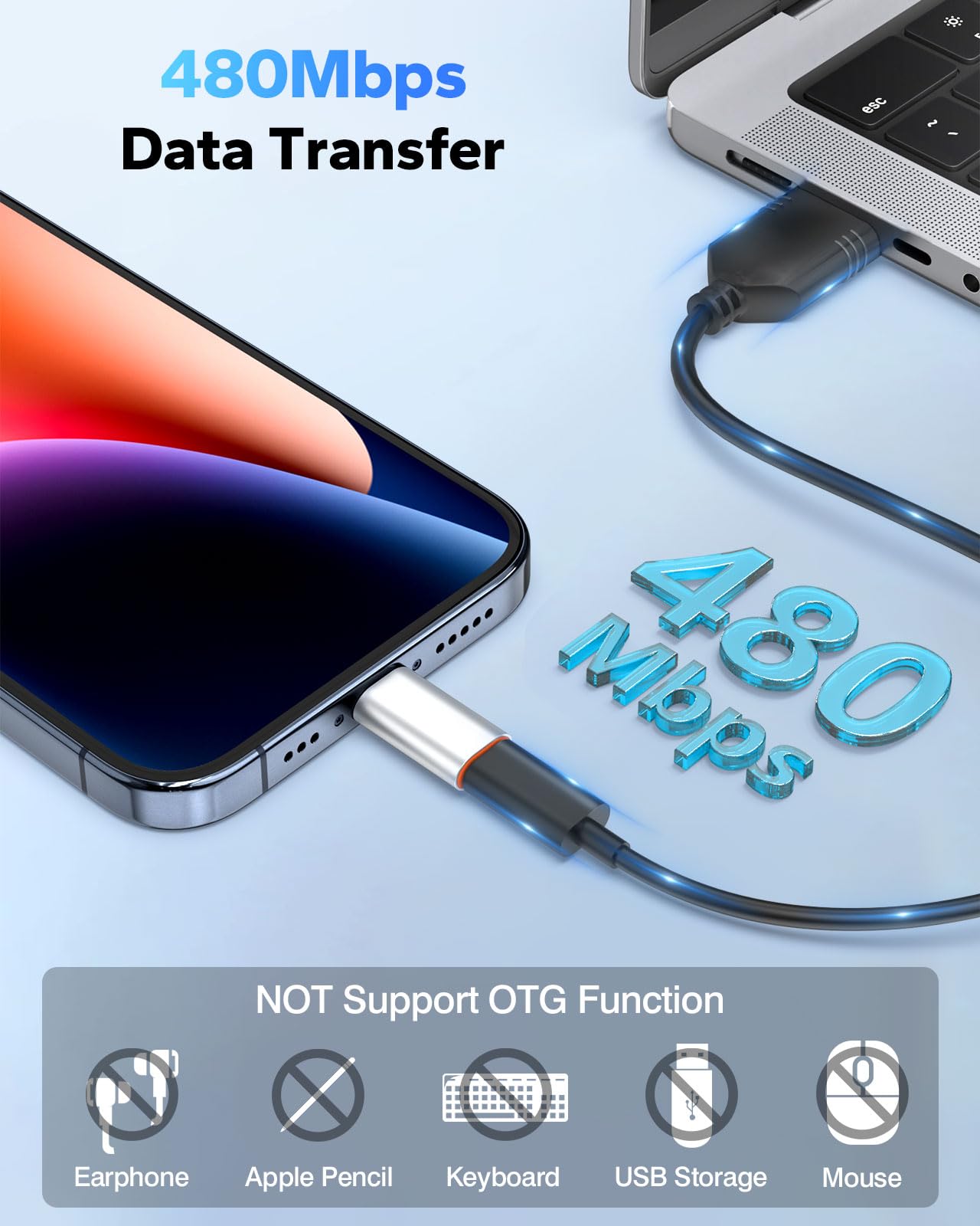 MoKo USB C to Lightning Adapter, 2 Pack USB C Female to Lightning Male Adapter Supports 27W PD Fast Charging Data Transfer for iPhone 14/13/12/11/XS/XR/SE, iPad/iPod/AirPods, Not for Audio/OTG, Silver