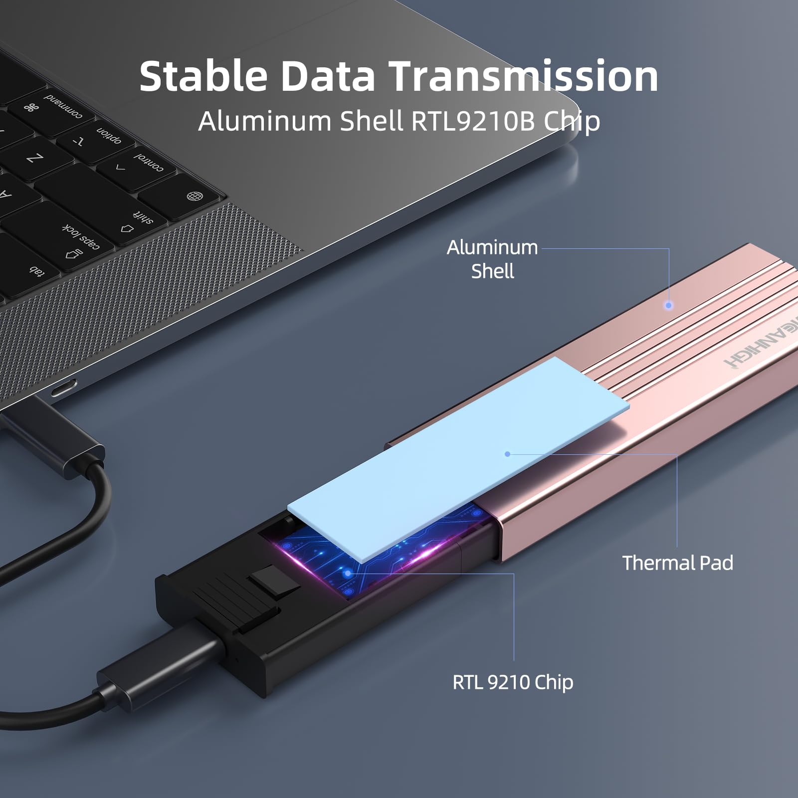 Meanhigh M.2 Nvme Sata Ssd Enclosure, Tool Free Usb 3.2 Gen 2 10Gbps Nvme To Usb Adapter, Supports M And B&M Keys External Solid