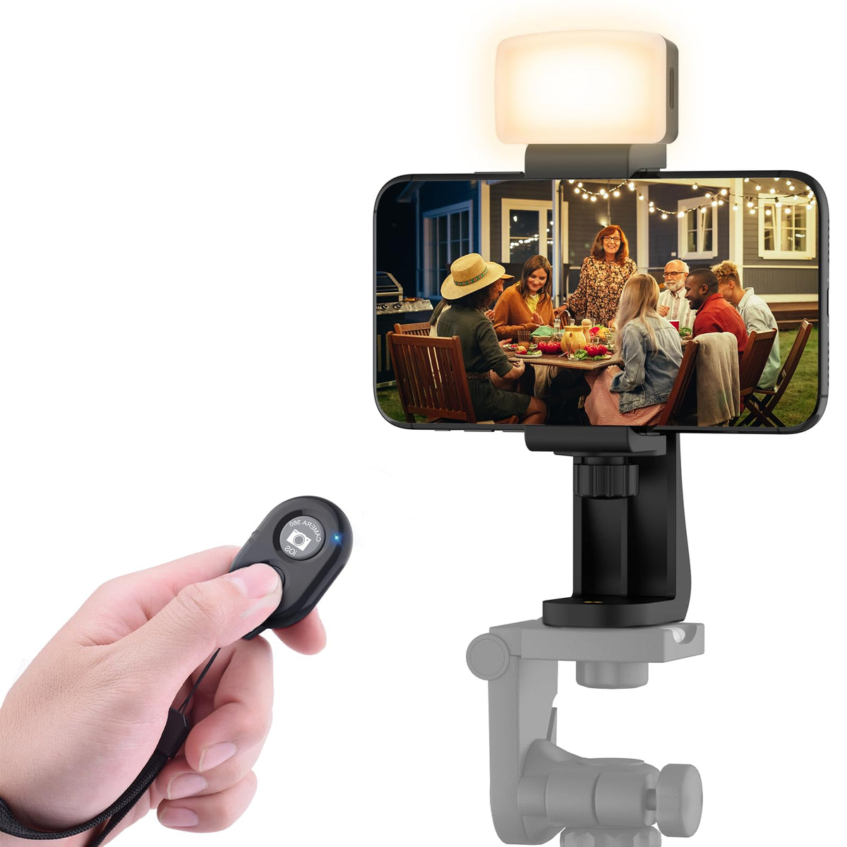 Zttopo Universal Phone Tripod Mount Adapter With Wireless Camera Remote And Led Light, Cell Phone Holder With Adjustable Clamp F