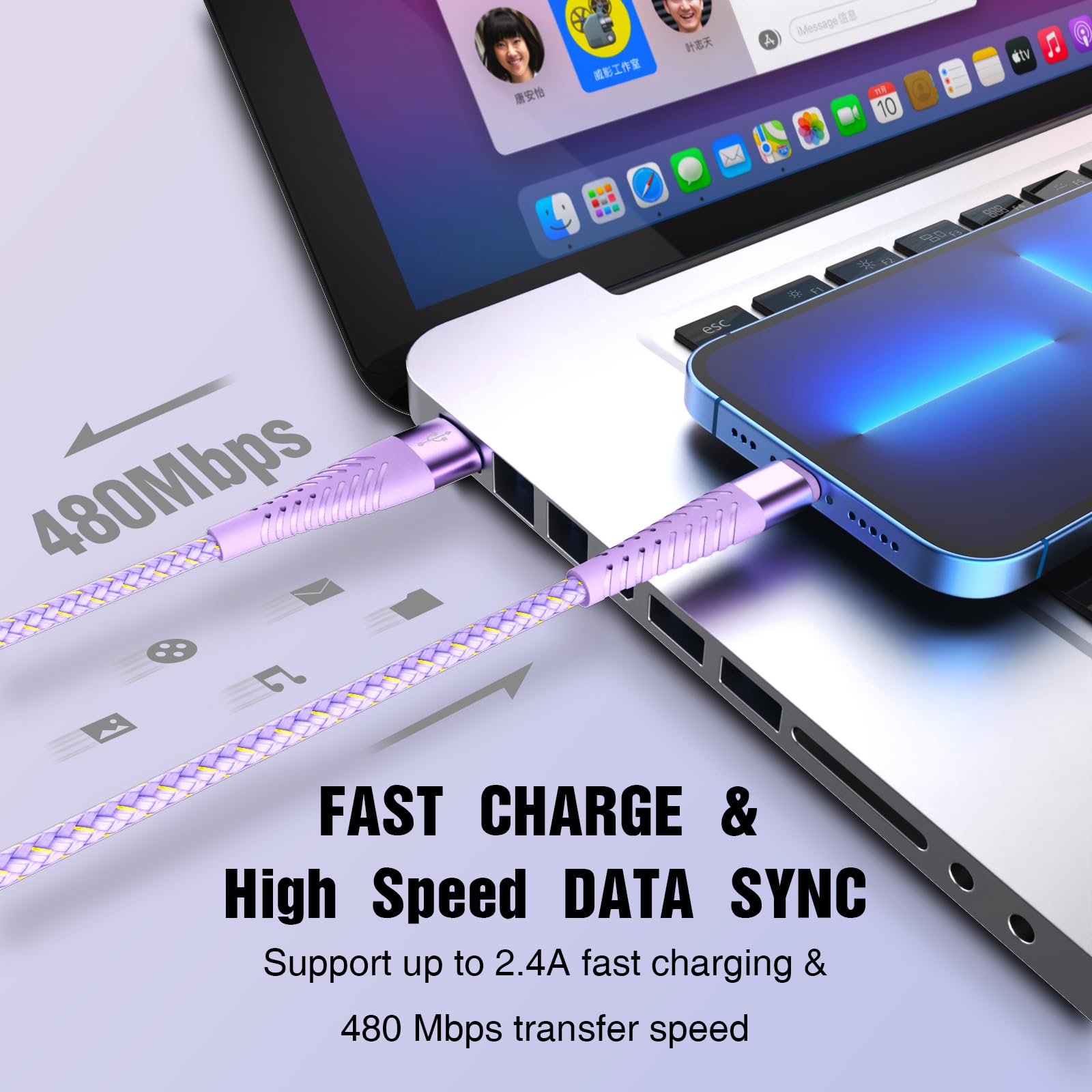 Cuanyeon Iphone Charger Fast Charging Lightning Cable 6Ft 3Pack[Apple Mfi Certified] Long Iphone Charger Cord Nylon Braided Usb