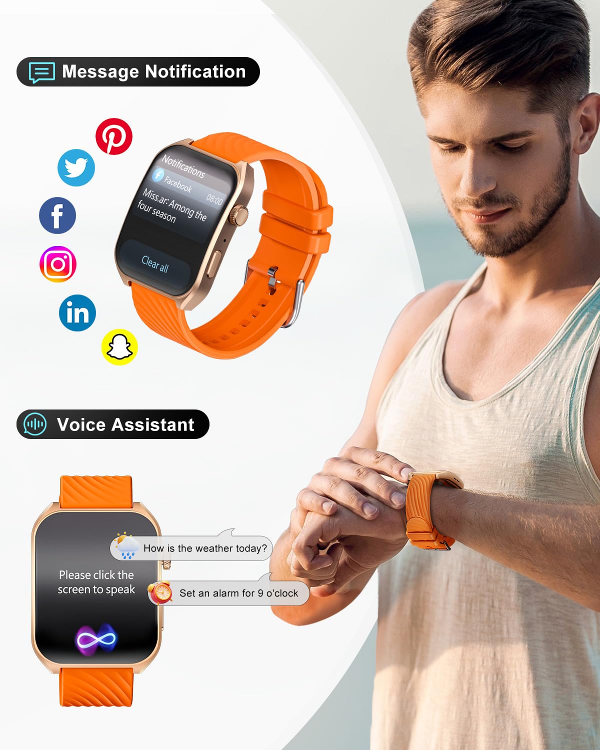 Benio Smart Watches For Men (Answer/Make Calls),2.04 Amoled Curved Display,Mens Smart Watch With Heart Rate/Sleep/Spo2 Monitor,1