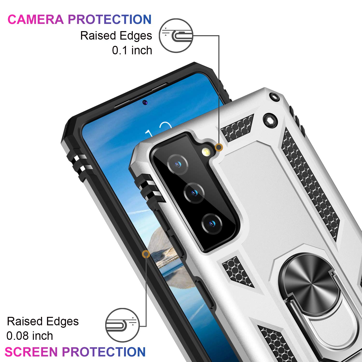 Ikazz For Galaxy S21 Plus Case,Military Grade Shockproof Heavy Duty Protective Phone Cover Pass 16Ft Drop Test With Magnetic Kic