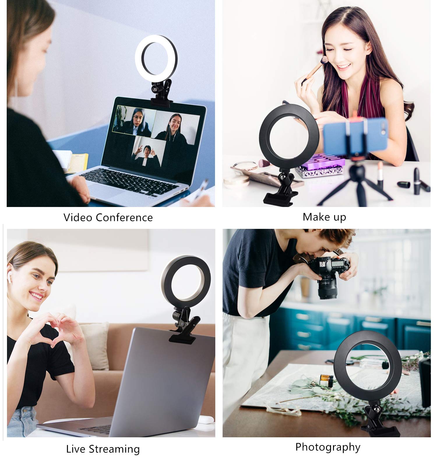 6.3'' Ring Light With Clamp Mount For Laptop,Webcam Light With 3 Light Modes&10 Level Dimmable For Laptop/Pc Monitor/Desk/Bed/Of