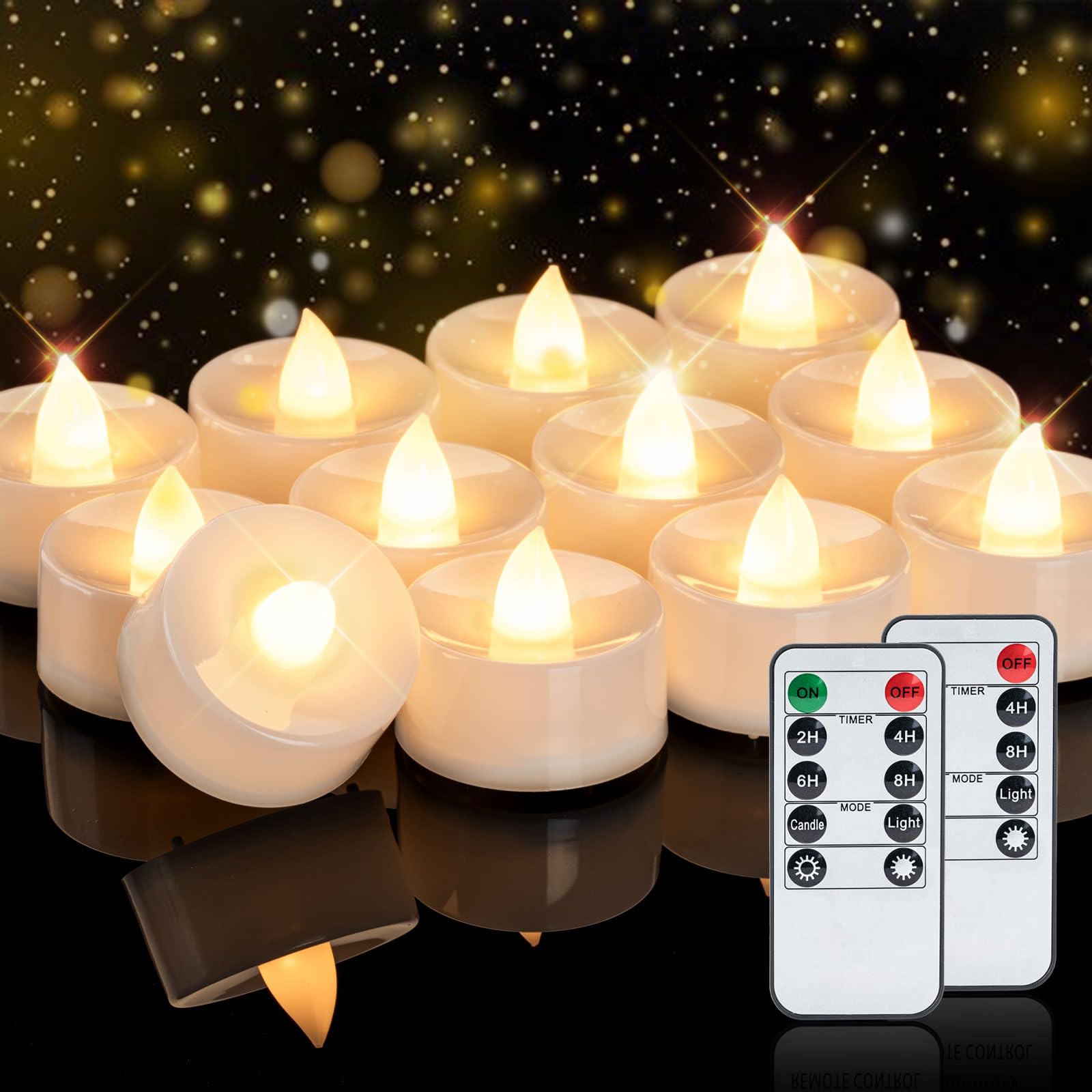 Homemory 24pcs Flameless LED Tea Lights with Remote & Timer, 400+Hours Realistic Flickering Battery Candles for Seasonal, Tablet