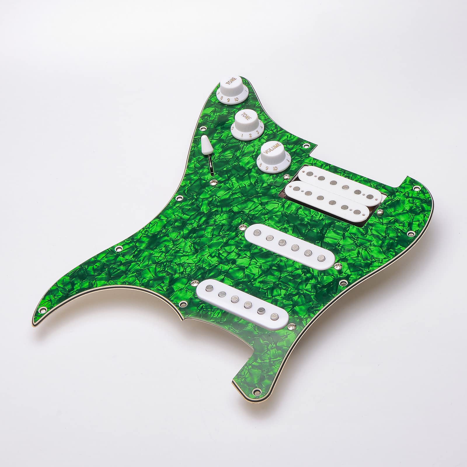Unxuey 11 Hole Loaded Guitar Pickguard Ssh With White Pickup Humbucker Prewired Scratch Plate Set For Fender Stratorcast, 4 Ply