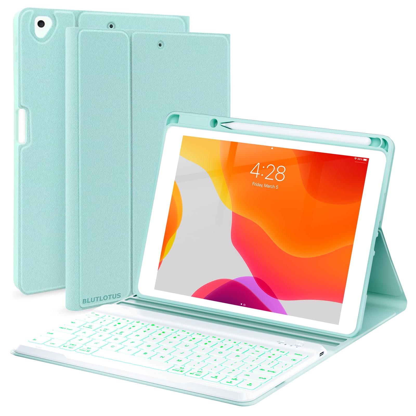 Keyboard Case for iPad 7th/8th/9th Generation 10.2-inch 2019/2020/2021, iPad Air 3rd/Pro 10.5-inch 2017 Compatible, 7 Color Back