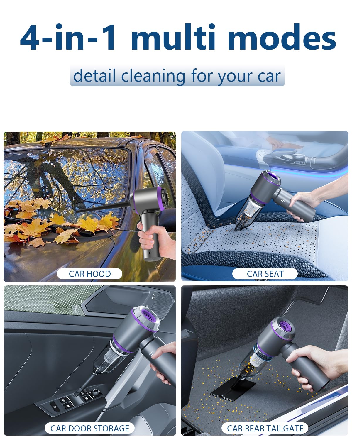 Car Vacuum Cleaner,Handheld Vacuum,Mini Vacuum Cordless,Cordless Vacuum Cleaner For Car,4 In 1 20000Pa High Power Portable Recha
