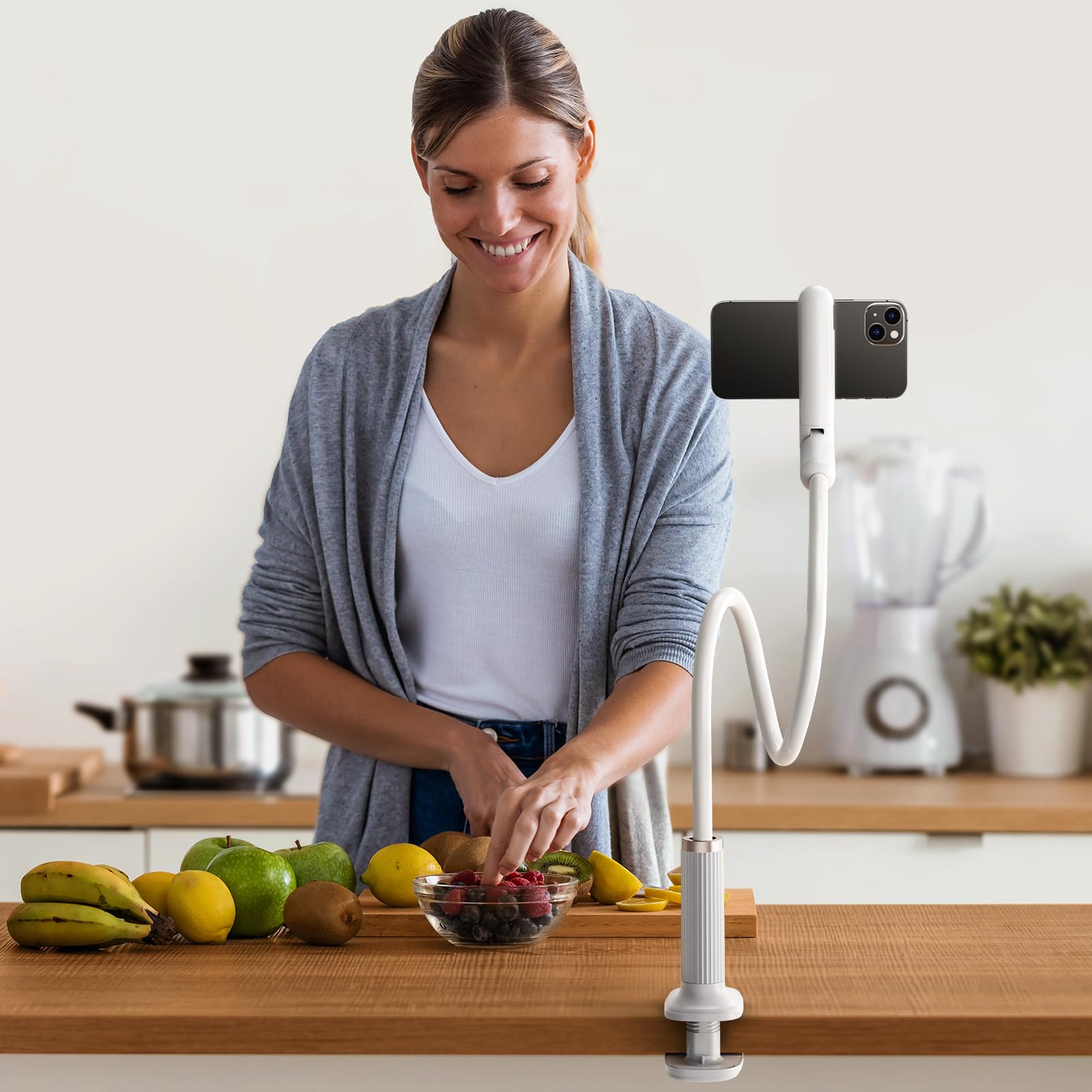 Nediea Phone Holder For Bed, Gooseneck Cell Phone Stand With Clamp Mount, 900Rotation Overhead Lazy Bracket With Flexible Long A