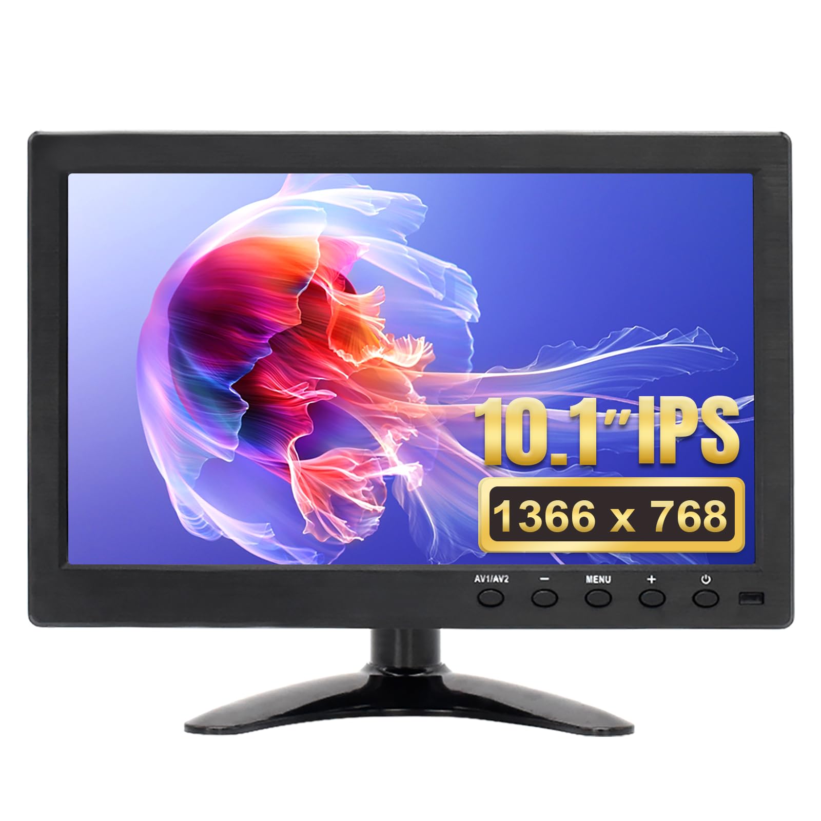 Oscy 10.1 Inch Small Monitor, Security Monitor With 1366X768 Resolution 60Hz Ips Cctv Monitor Support Hdmi/Vga/Av/Bnc For Gaming