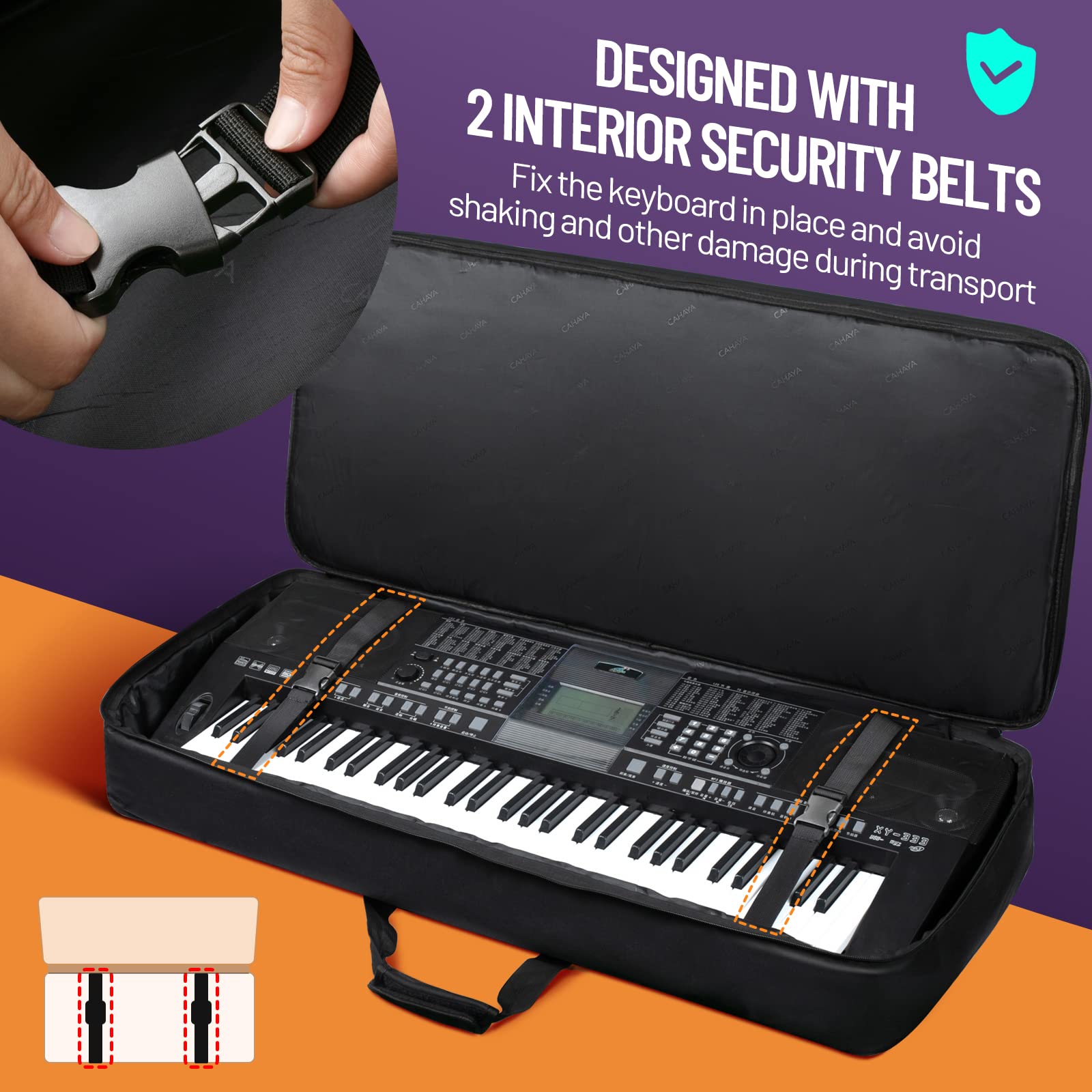 Cahaya 61 Key Keyboard Case Electric Keyboard Piano Gig Bag Portable 600D Oxford Cloth 12Mm/0.5Inch Thick Padded Case With Side