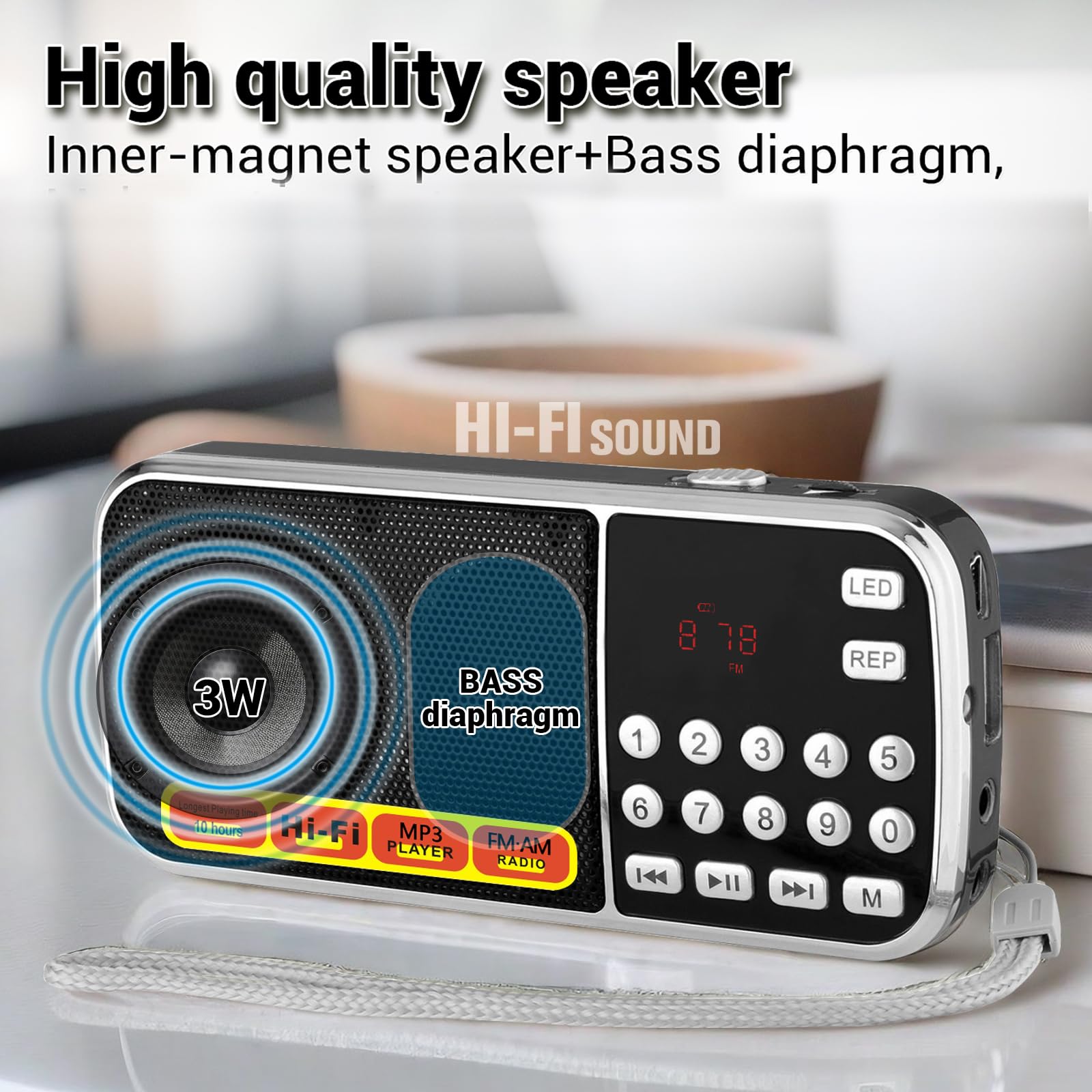 Boespatr Small Radios Portable Am Fm, Battery Powered Radio, Support Usb Flash Disk/Micro Sd Card Playback, Digital Buttons, Bas