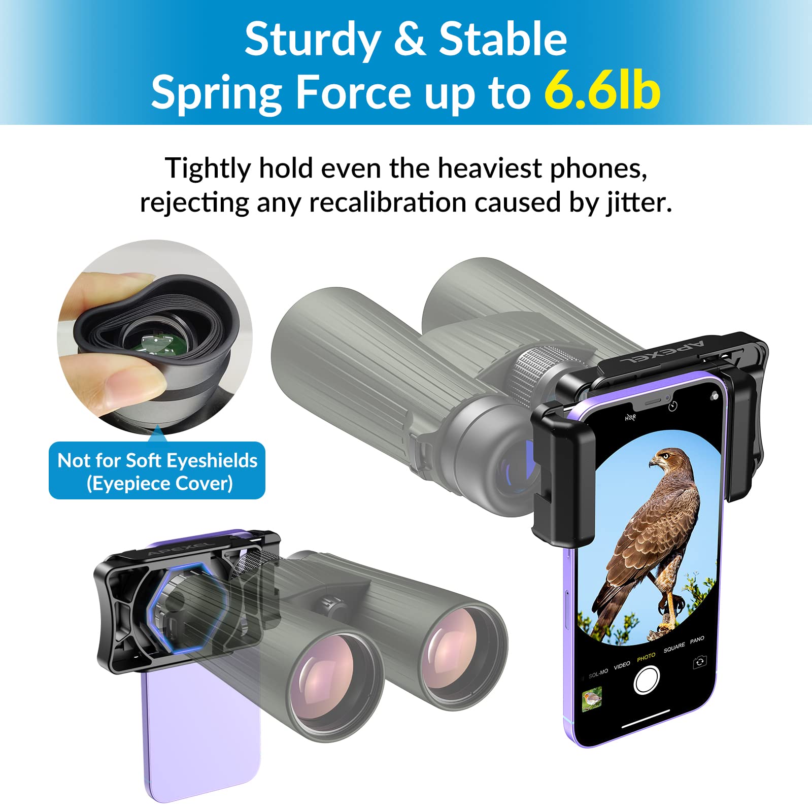 Apexel Telescope Phone Adapter, Binocular Photo Adapter For Android & Iphone, Phone Holder Mount For Telescope, Monocular, Binoc
