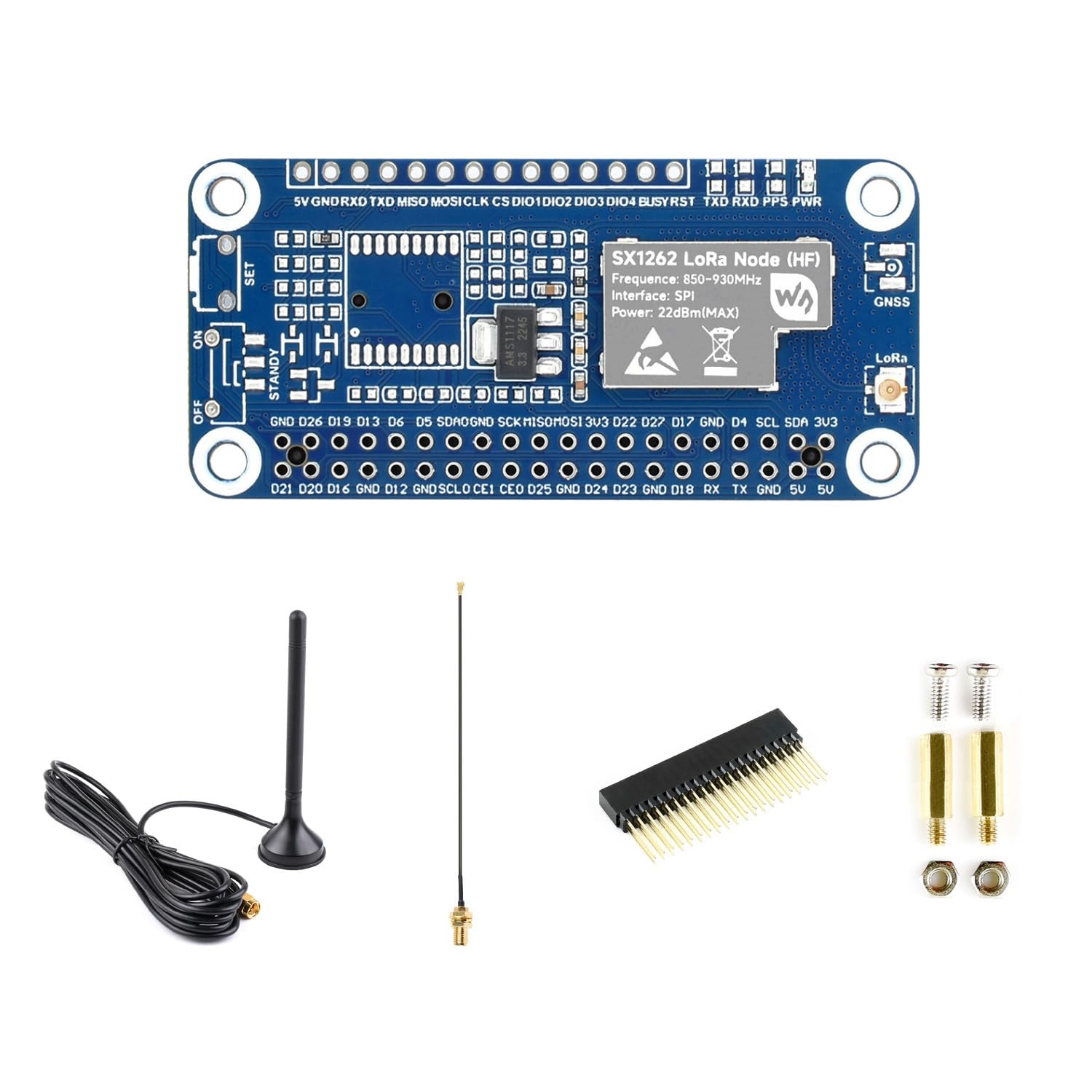 Waveshare Sx1262 Lorawan Node Module Expansion Board, Comaptible With Raspberry Pi 5/4B/3B/Zero/Zero W/Zero 2W/Pico/Pico W/Pico