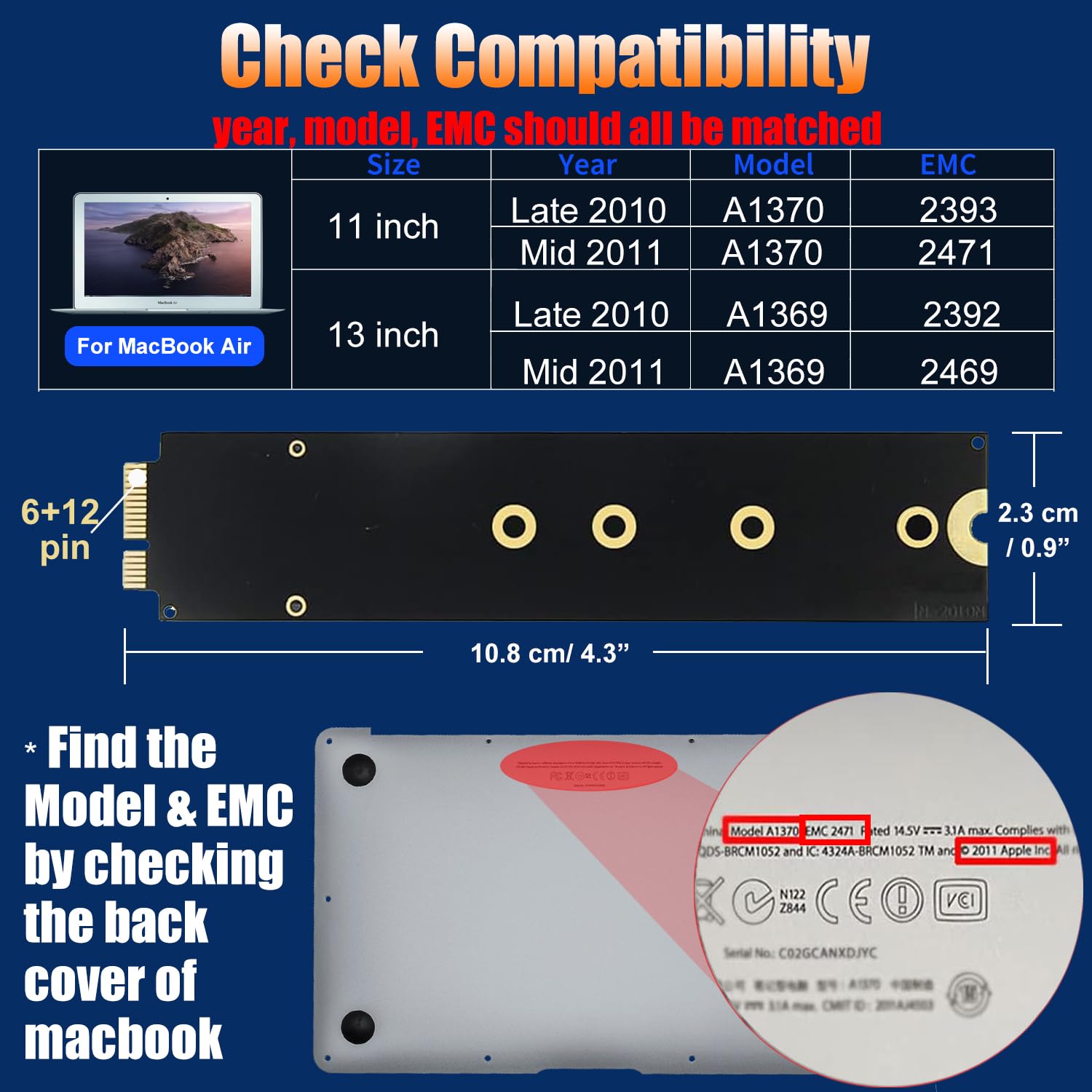 Bitsjour 256Gb Sata Ssd Replacement For 2010 2011 Apple Macbook Air 11'' A1370 Emc 2393/2471, 13'' A1369 Emc 2392/2469, 3D Nand