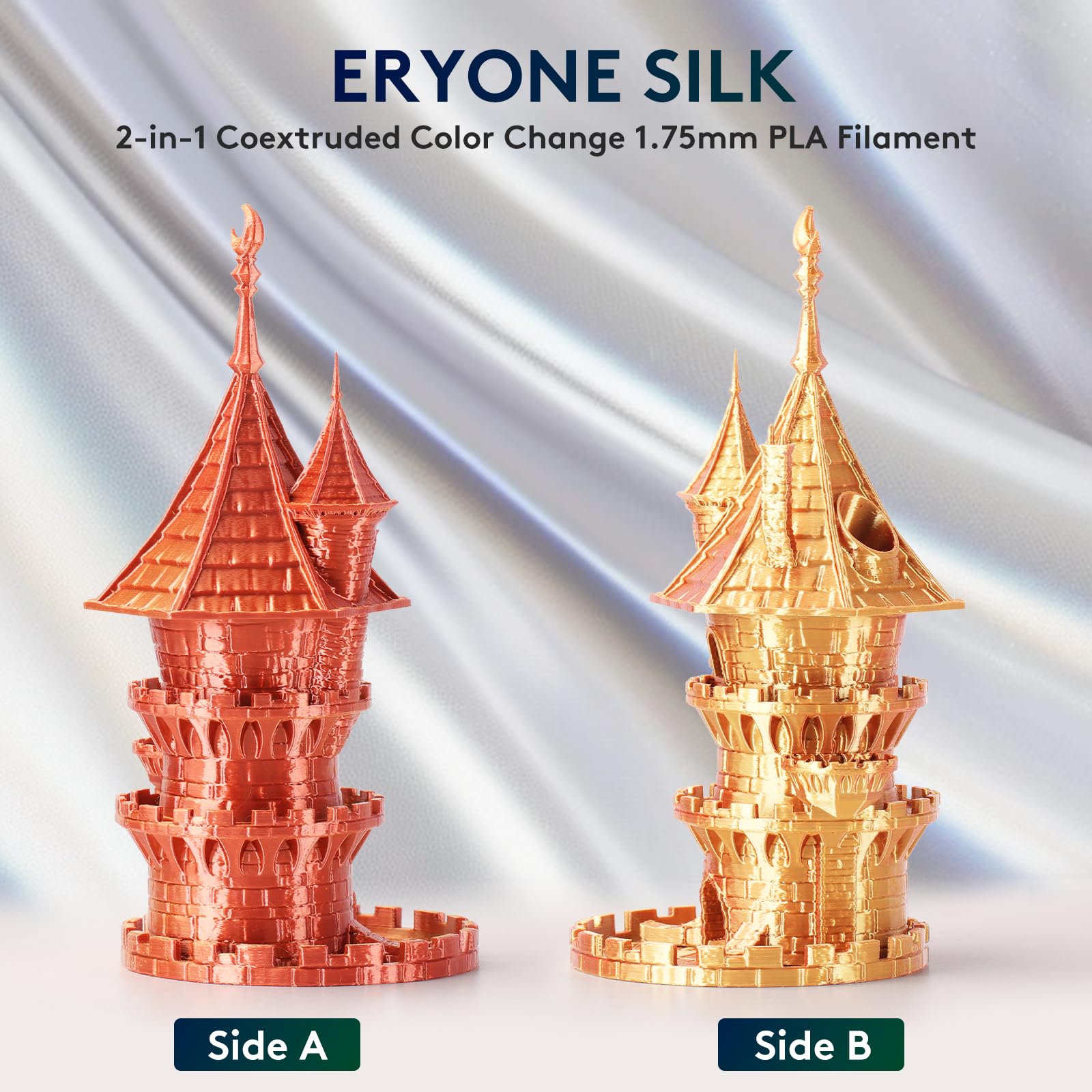 Eryone Silk Dual Color Filament Pla 3D Printer 1.75Mm +/  0.03Mm, Coextrusion Filament Pla Shiny Filament 1Kg(2.2Lbs), Gold Copp