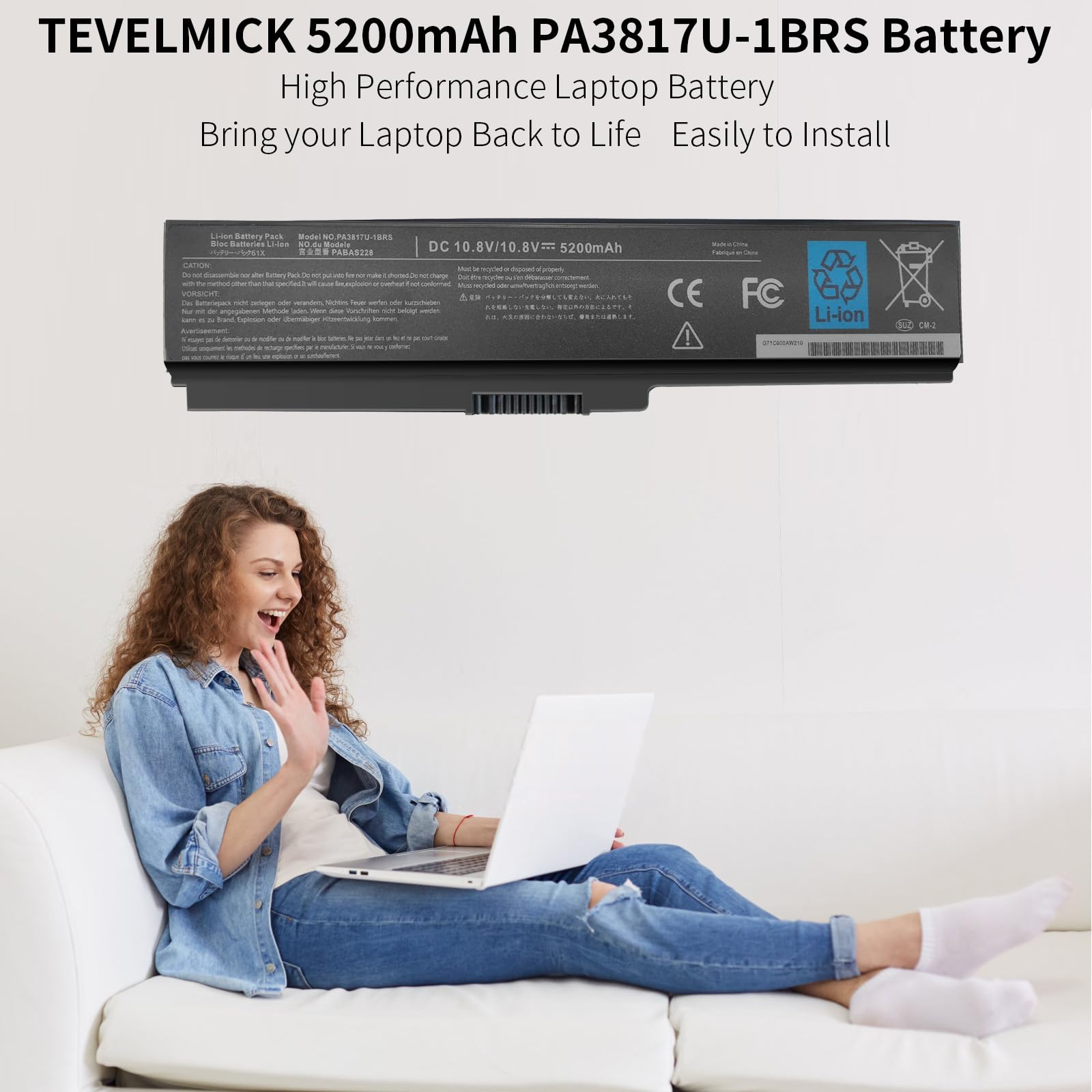 Pa3817U 1Brs Battery 10.8V 48Wh 6 Cell Li Ion Compatible With Toshiba Satellite L755 L655 Pabas228 Pa3819U 1Brs C655 C675 C675D