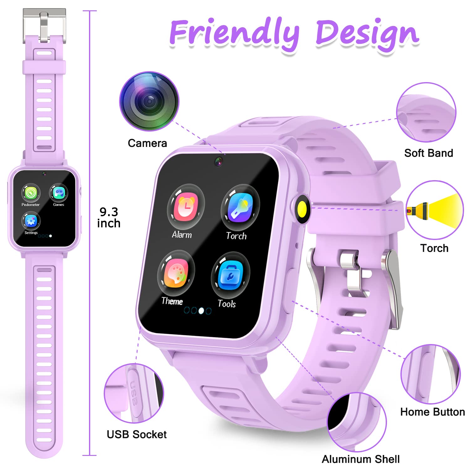 Kids Smart Watch Girls Gifts For Girls Age 5 12, 24 Puzzle Games Hd Touch Screen Smart Watches With Video Camera Music Player Pe