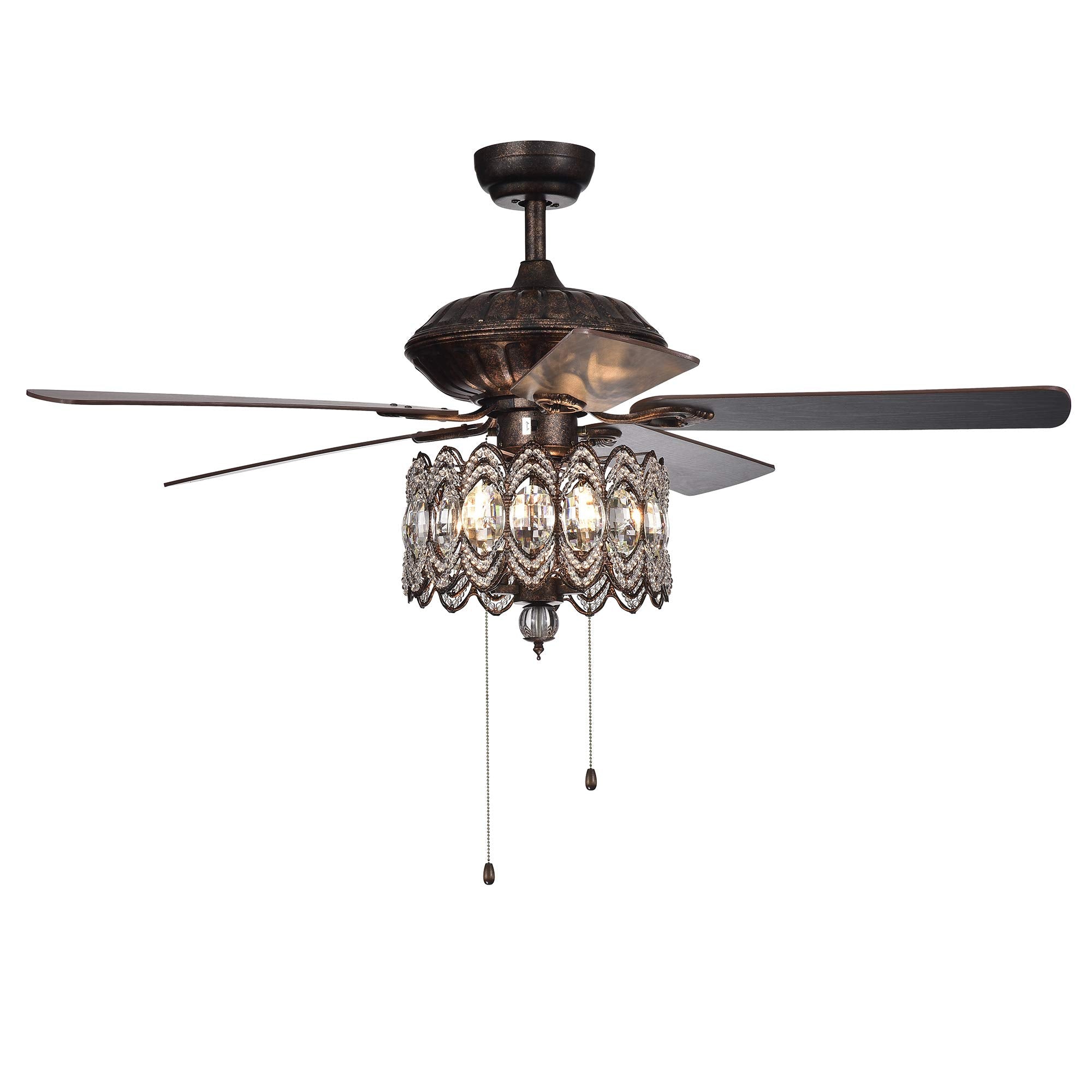 Warehouse of Tiffany CFL8324RB Mariposa 52inch Rustic Bronze Chandelier wtih Crystal Shade Ceiling Fan