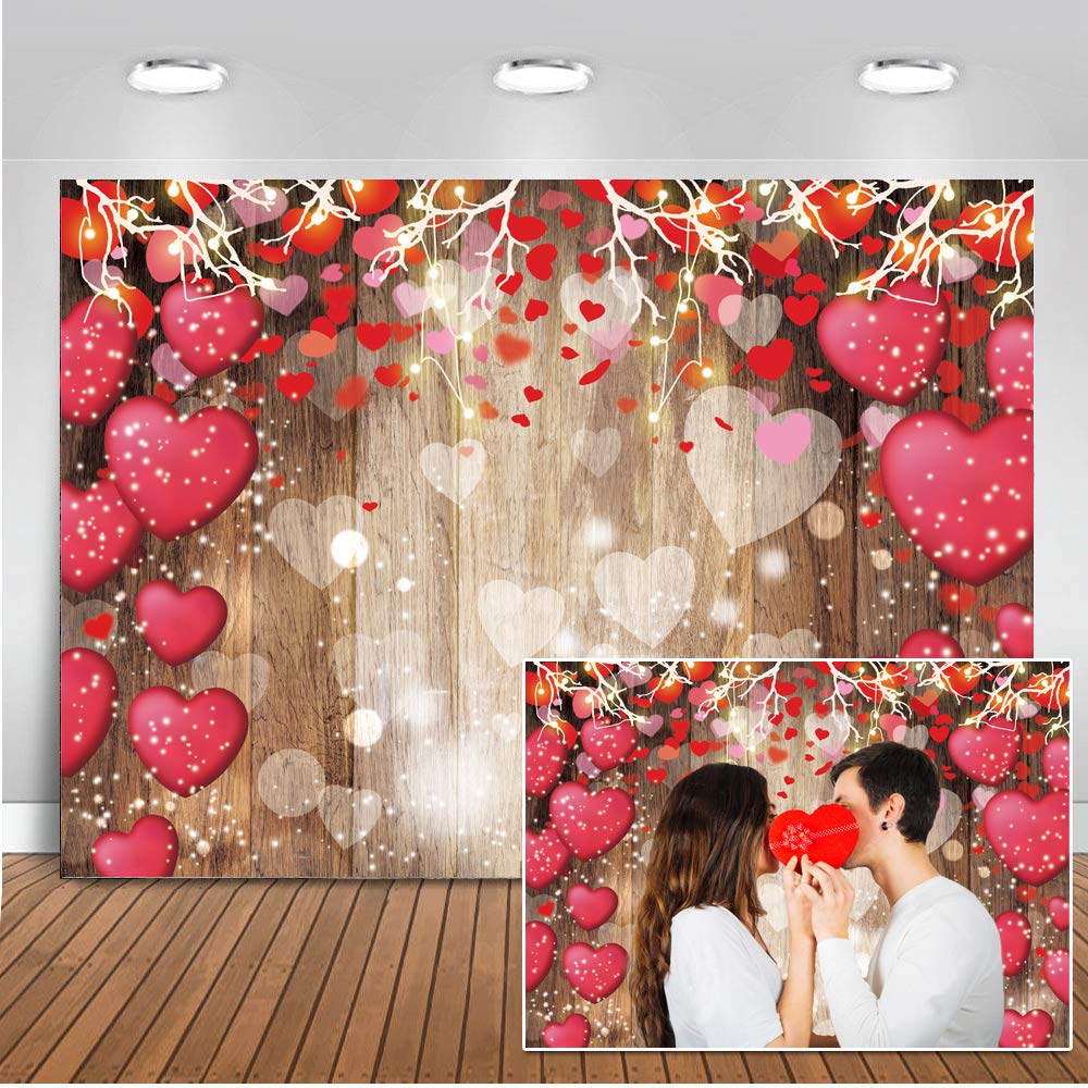 Dudaacvt 10X8ft Valentines Day Backdrop Rustic Wood Red Love Heart Bac ...
